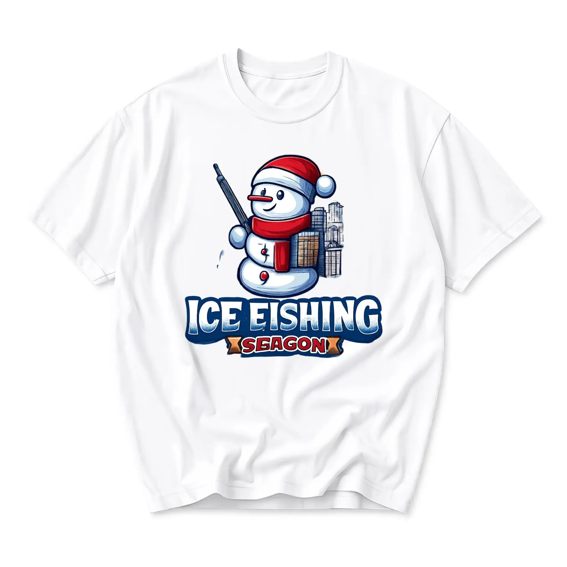 Funny Shirt Eishing Seagon Snowman Graphic Tee Casual Unisex Crew Neck Top