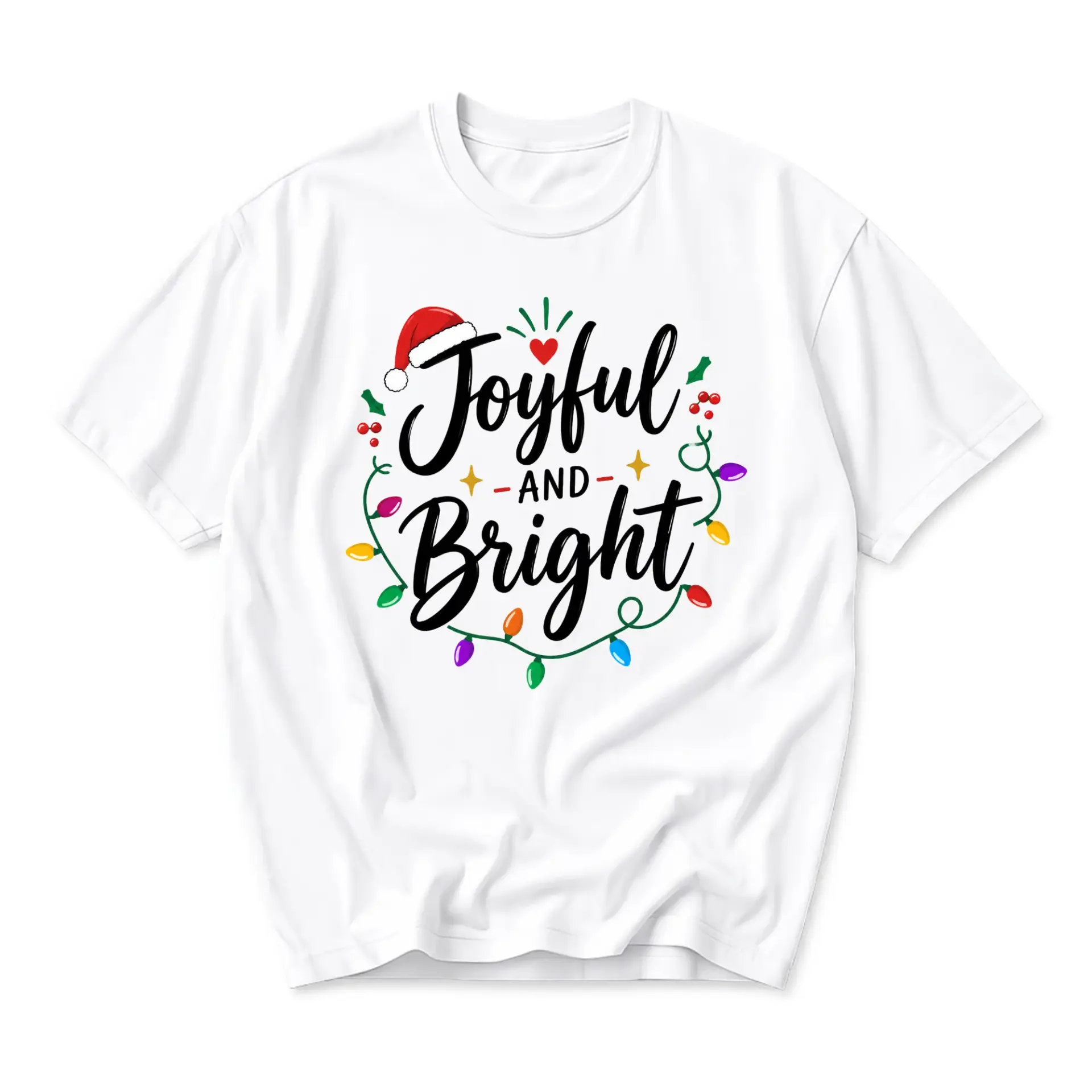 Graphic Tee Joyful and Bright Holiday Christmas Shirt for Adults Unisex
