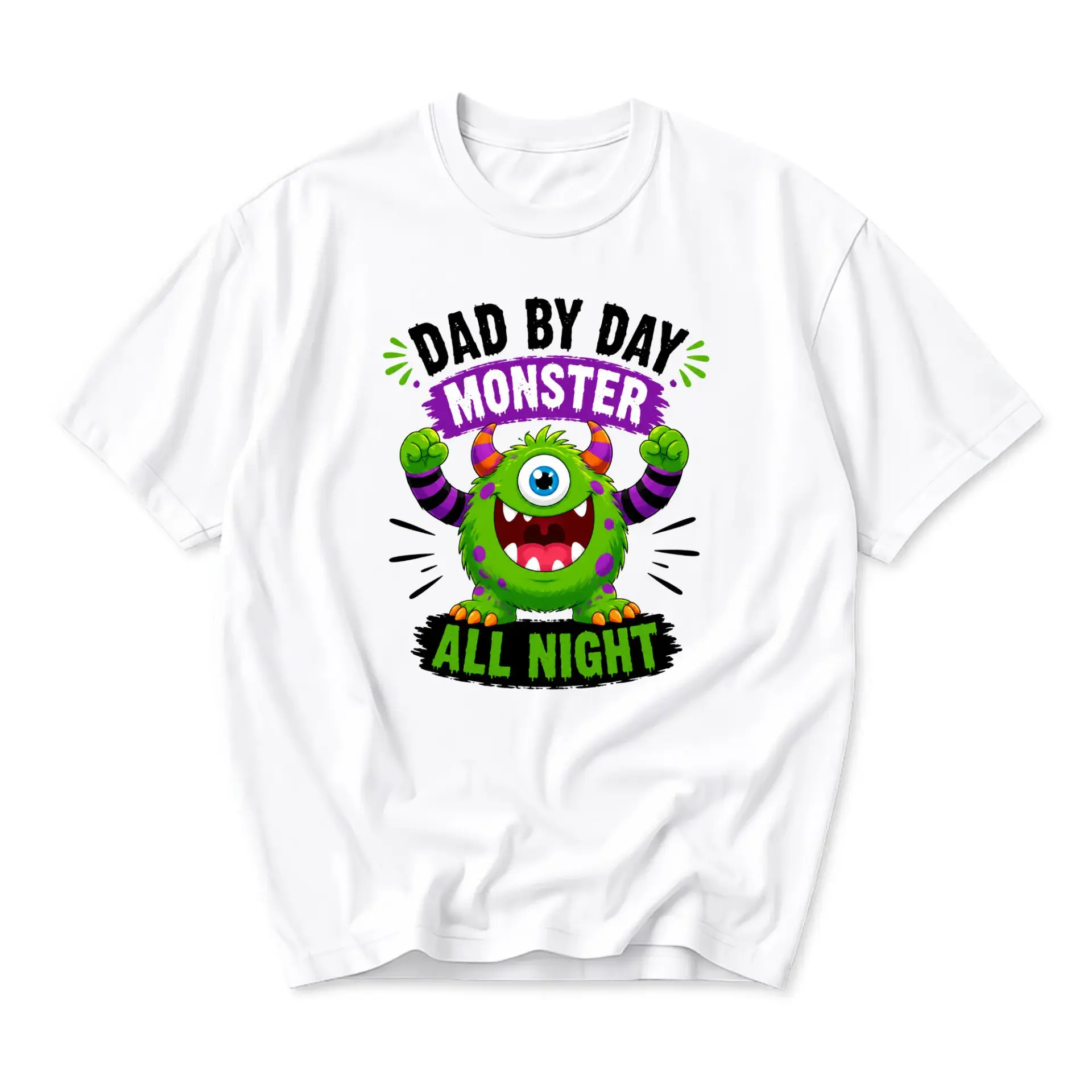 Funny Shirt Dad by Day Monster All Night Graphic Tee Unisex Casual Crew Neck Comfortable Cotton Blend Everyday Apparel