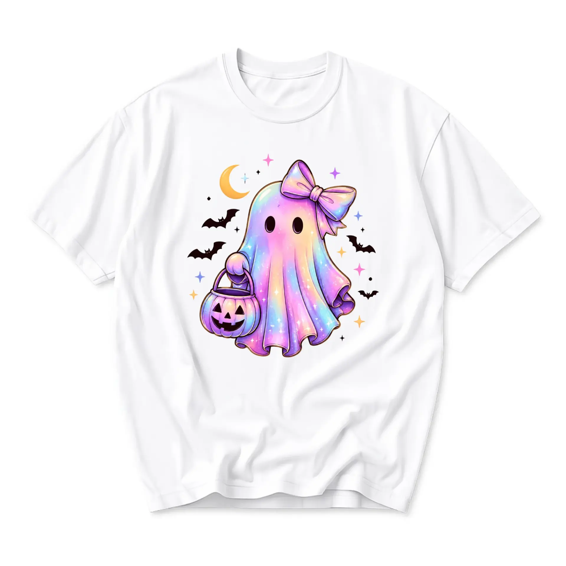 Graphic Tee Cute Pastel Ghost T-Shirt Halloween Aesthetic Unisex Crew Neck Everyday Casual Short Sleeve Shirt Apparel