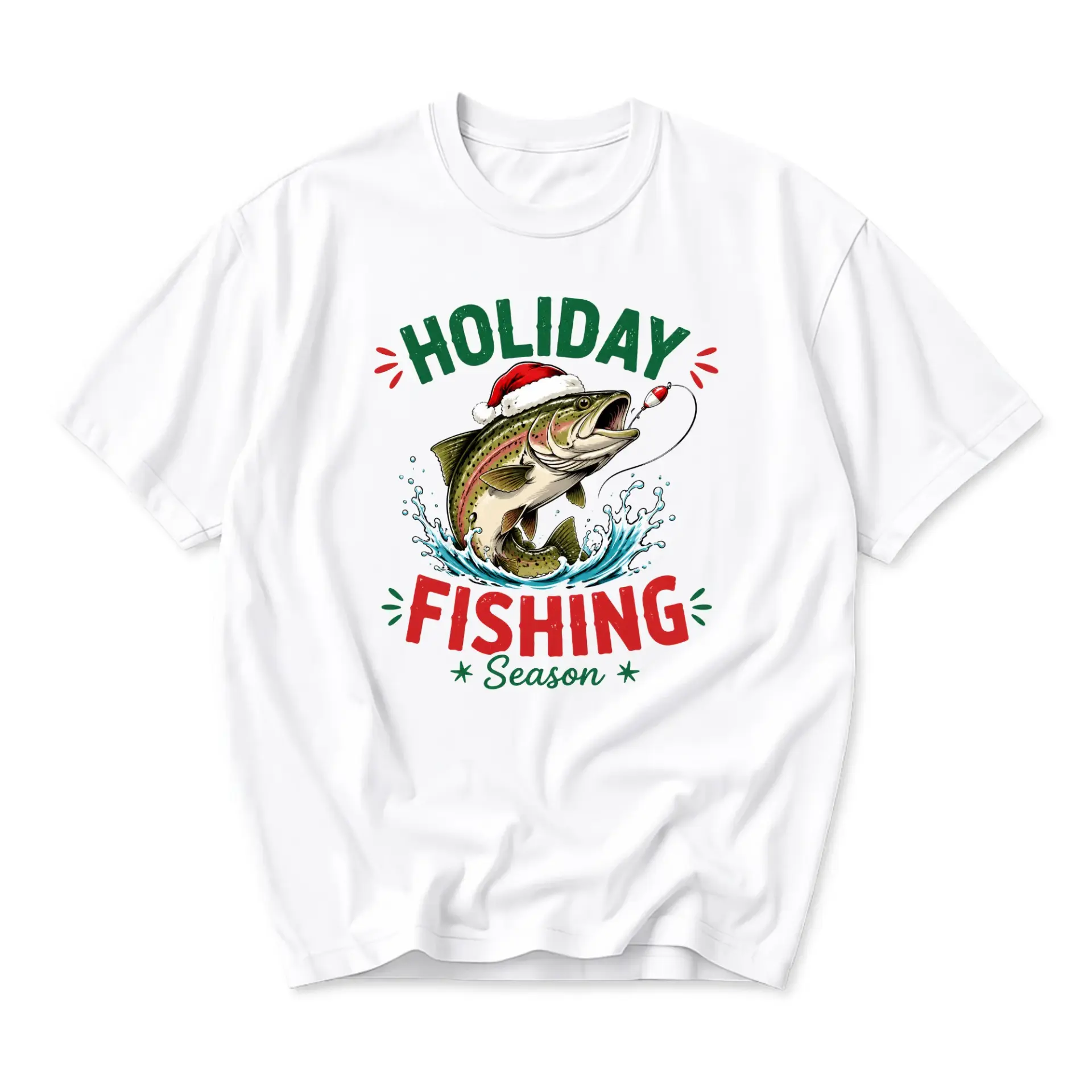 Graphic Tee Holiday Fishing Season T-Shirt Featuring a Festive Catch