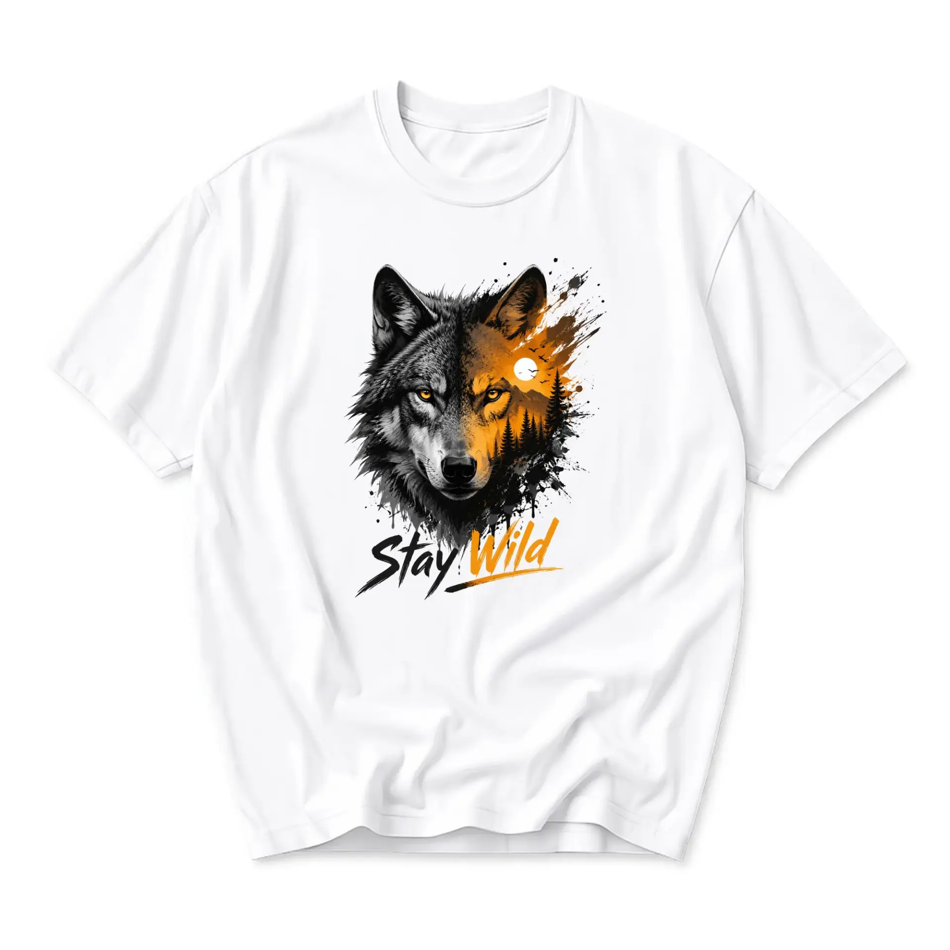 Graphic Tee Stay Wild Wolf Artistic Illustration Print Unisex Casual Crew Neck Comfortable Cotton Blend Shirt Top