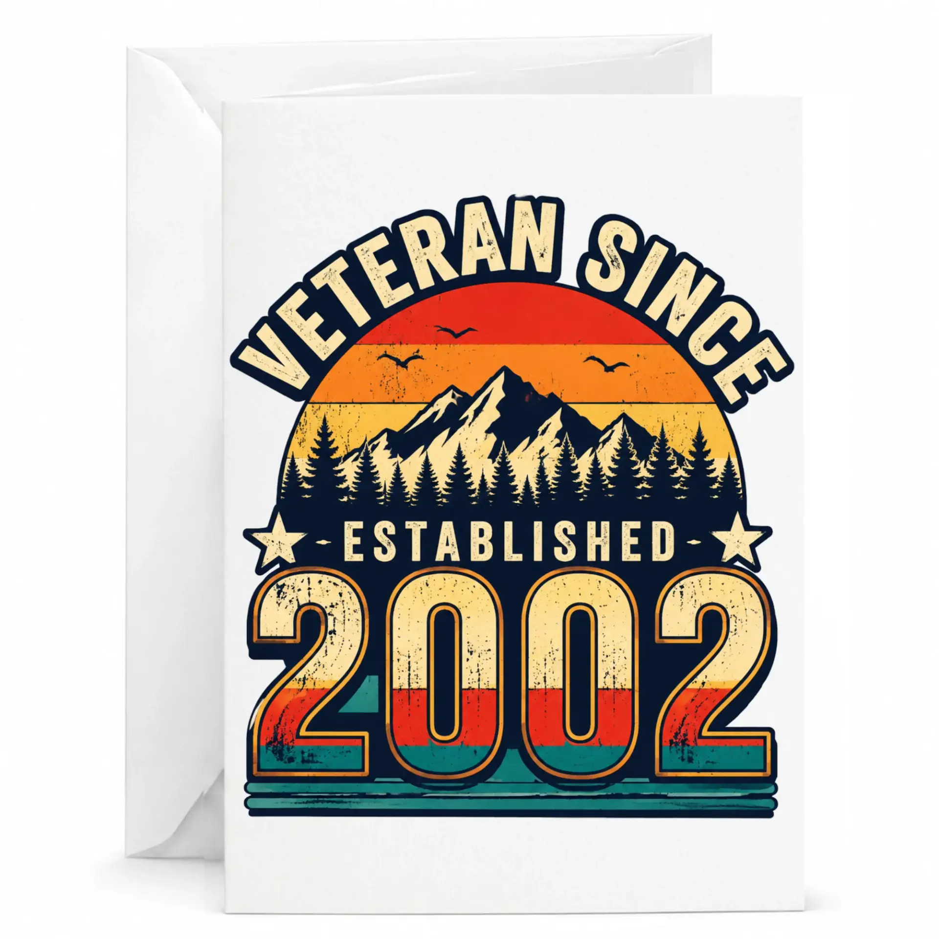 Greeting Card Veteran Since Established 2002 Retro Vintage Mountain Sunset Design for Proud Service Members