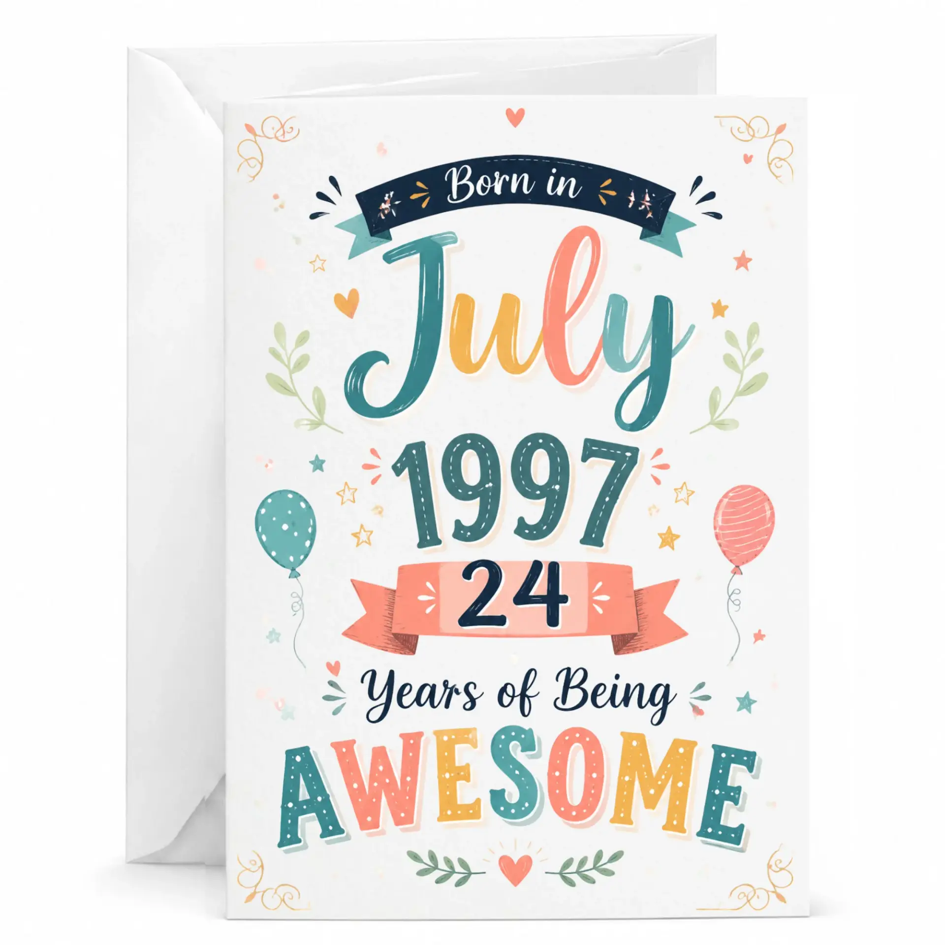 Birthday Card Born in July 1997 24 Years of Being Awesome Greeting Card for Milestone Birthday Celebration