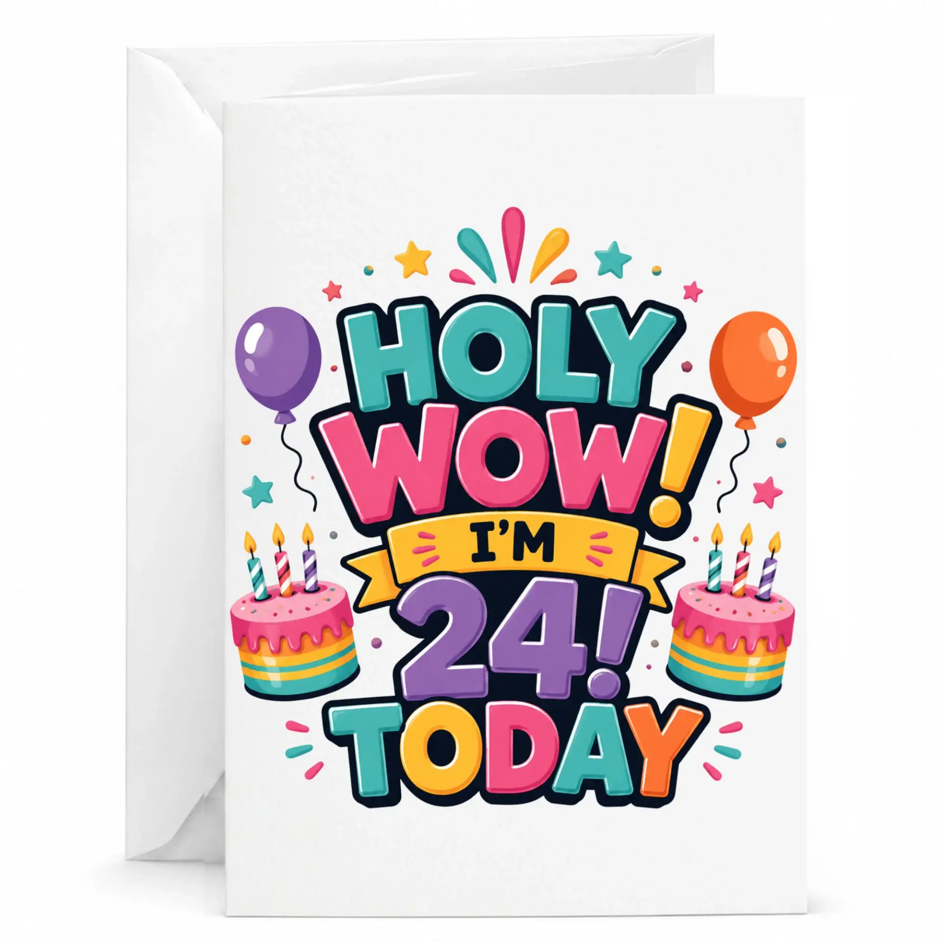Birthday Card Holy Wow I Am 24 Today Celebration Greeting Card for Twenty Fourth Birthday Party Milestone Fun Design
