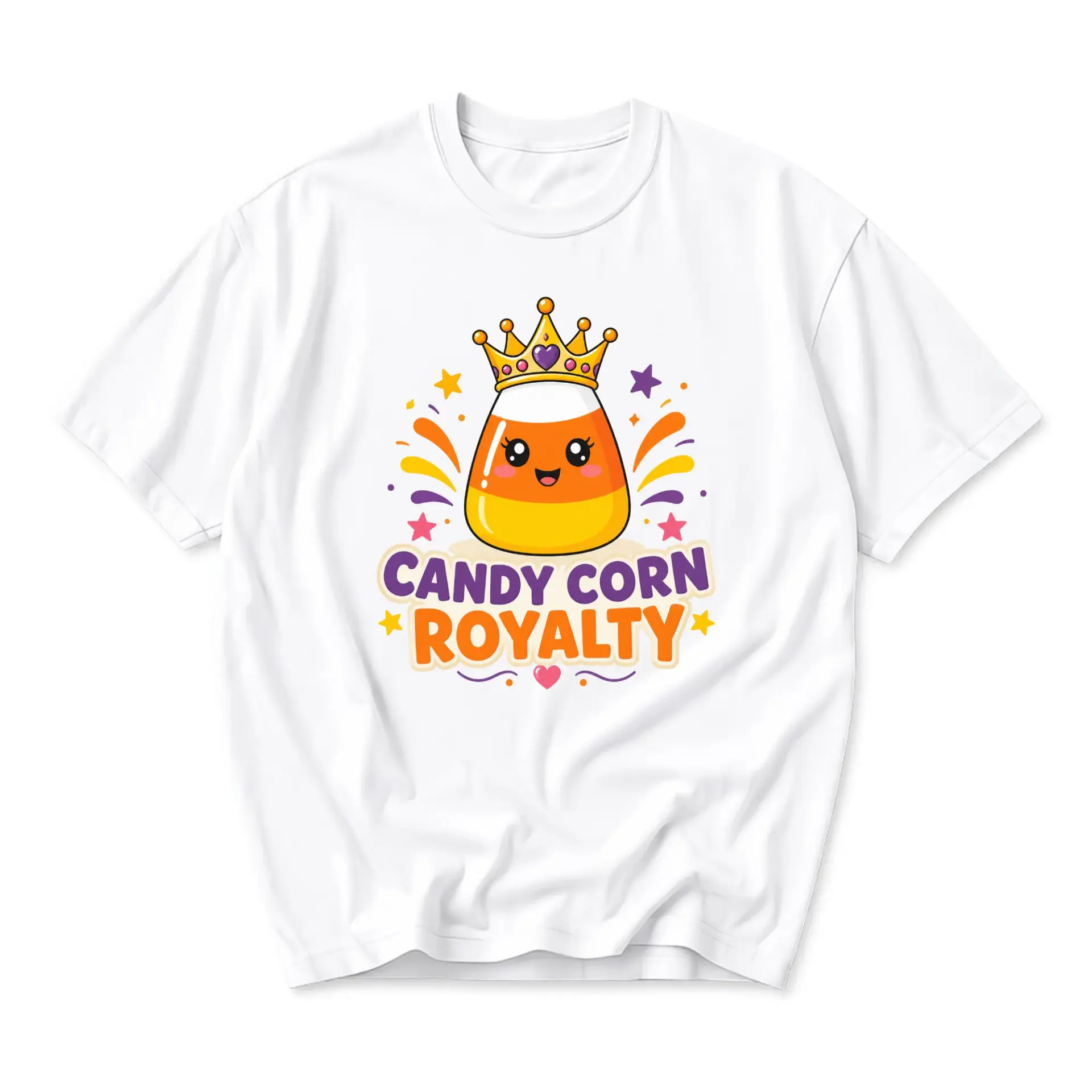 Graphic Tee Candy Corn Royalty Funny Cartoon Fall Season Shirt Unisex Crew Neck Everyday Casual Comfort Apparel