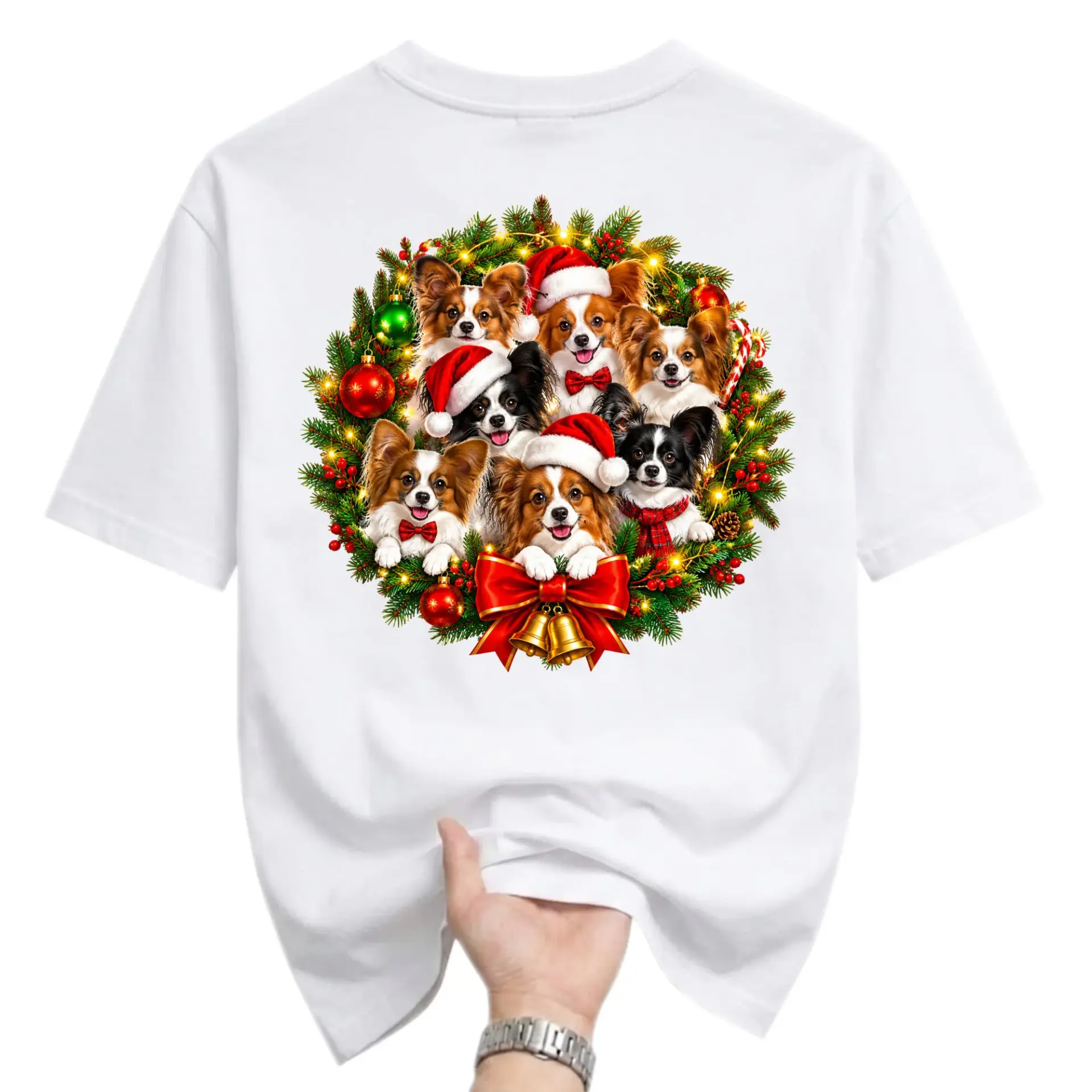 Graphic Tee Dog Christmas Wreath Print Unisex Casual Crew Neck T-Shirt Soft