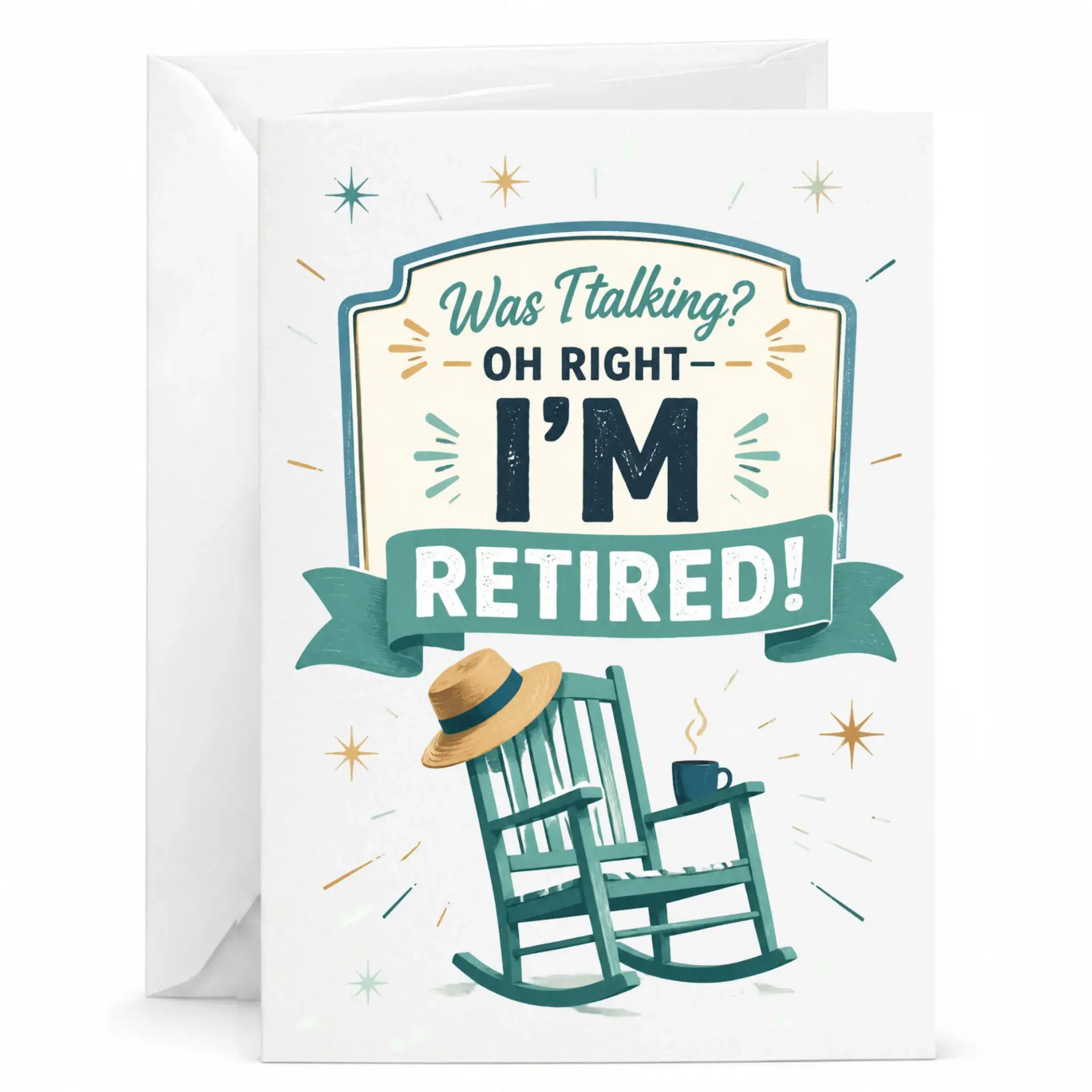 Funny Retirement Greeting Card for Coworker or Friend with Rocking Chair Illustration and Humorous Message