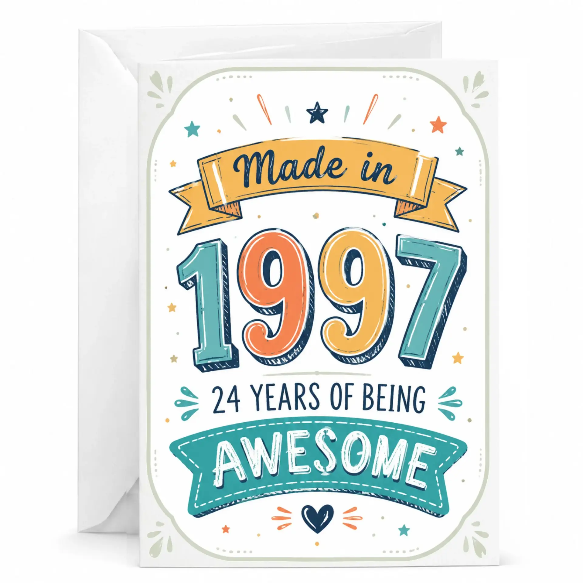 Birthday Card Made in 1997 24 Years of Being Awesome Retro Style Greeting Card for Milestone Birthday Celebration