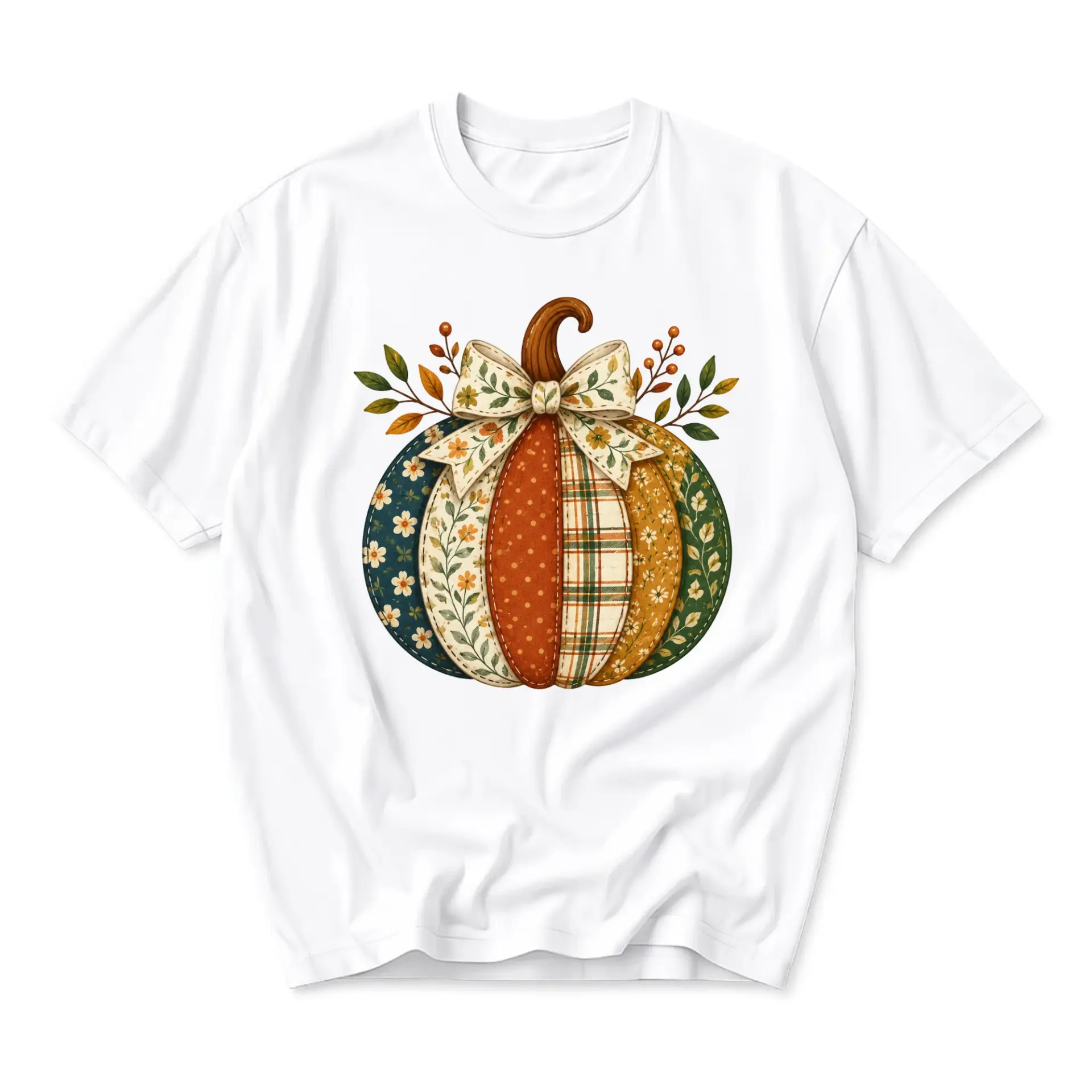 Graphic Tee Pumpkin Fall Autumn Floral Pattern Print Unisex Crew Neck Shirt for Casual Everyday Seasonal Wear Clothing