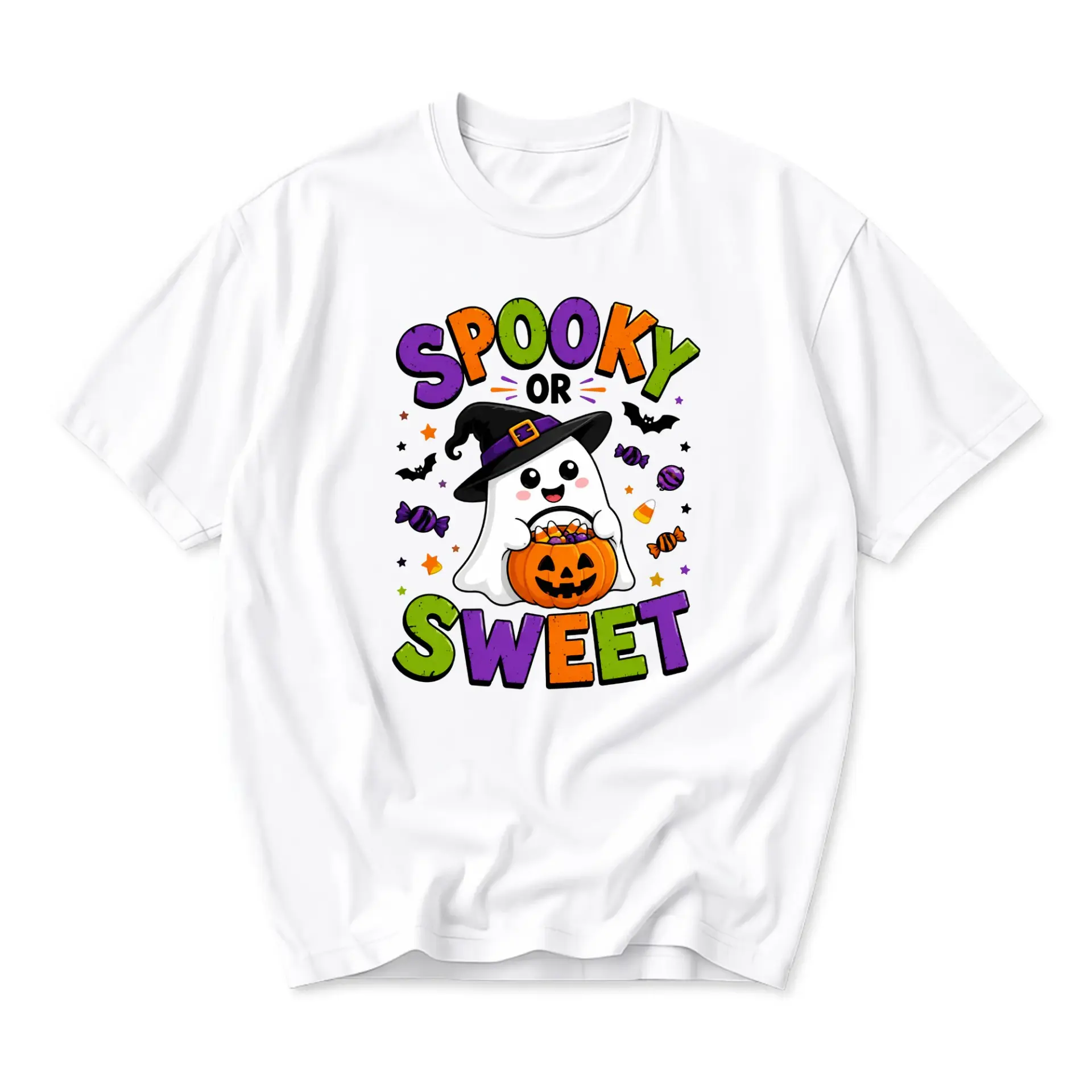 Funny Shirt Spooky or Sweet Ghost Graphic Tee for Halloween Enthusiasts and Festive Casual Everyday Wear Outfits