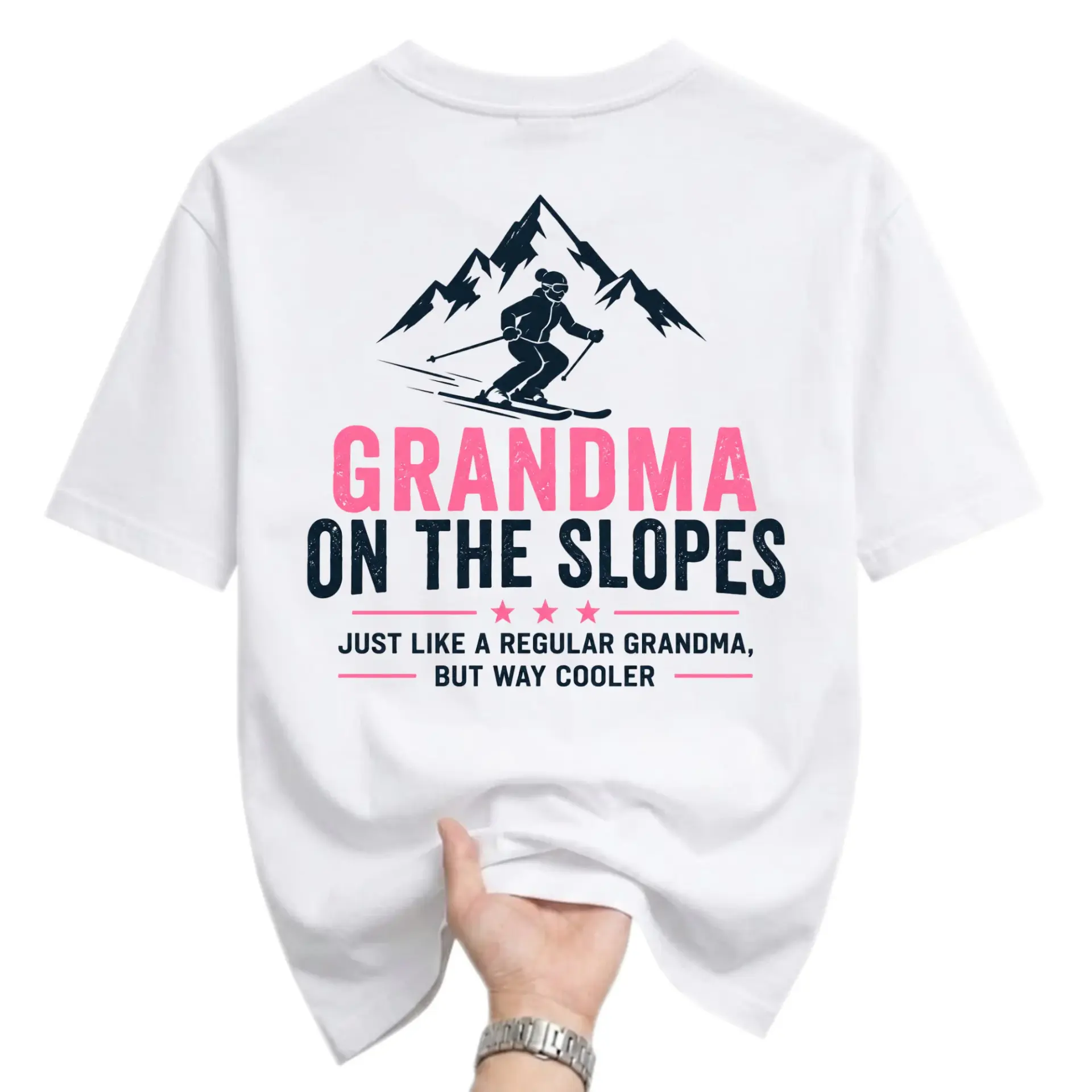 Funny Shirt Grandma on the Slopes Skiing Graphic Tee Casual Cotton Crewneck Top for Sport Enthusiasts and Family