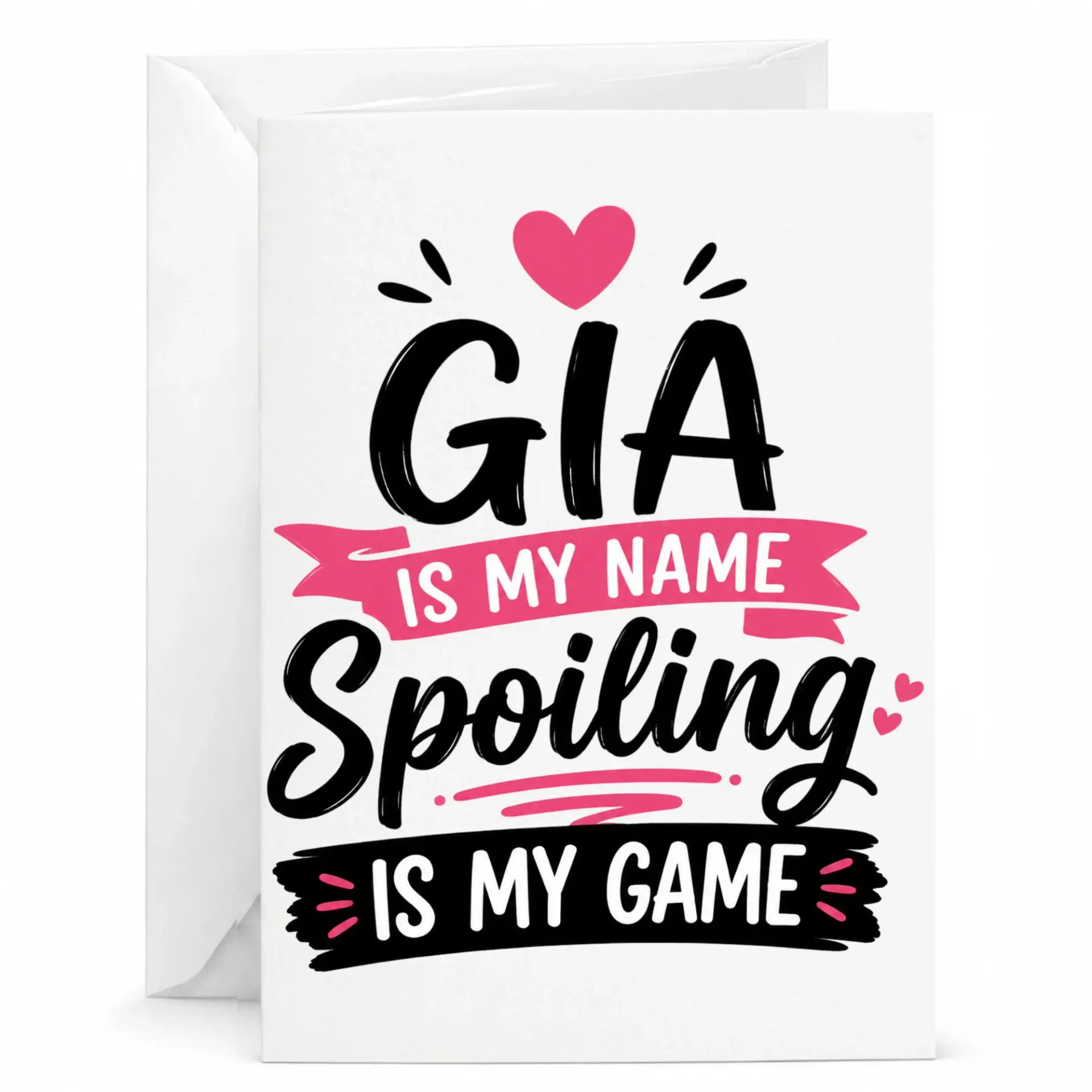 Funny Gia Name Greeting Card Personalized Birthday Note for Her, Custom Name Gift for Gia, 5x7 Folded Stationery