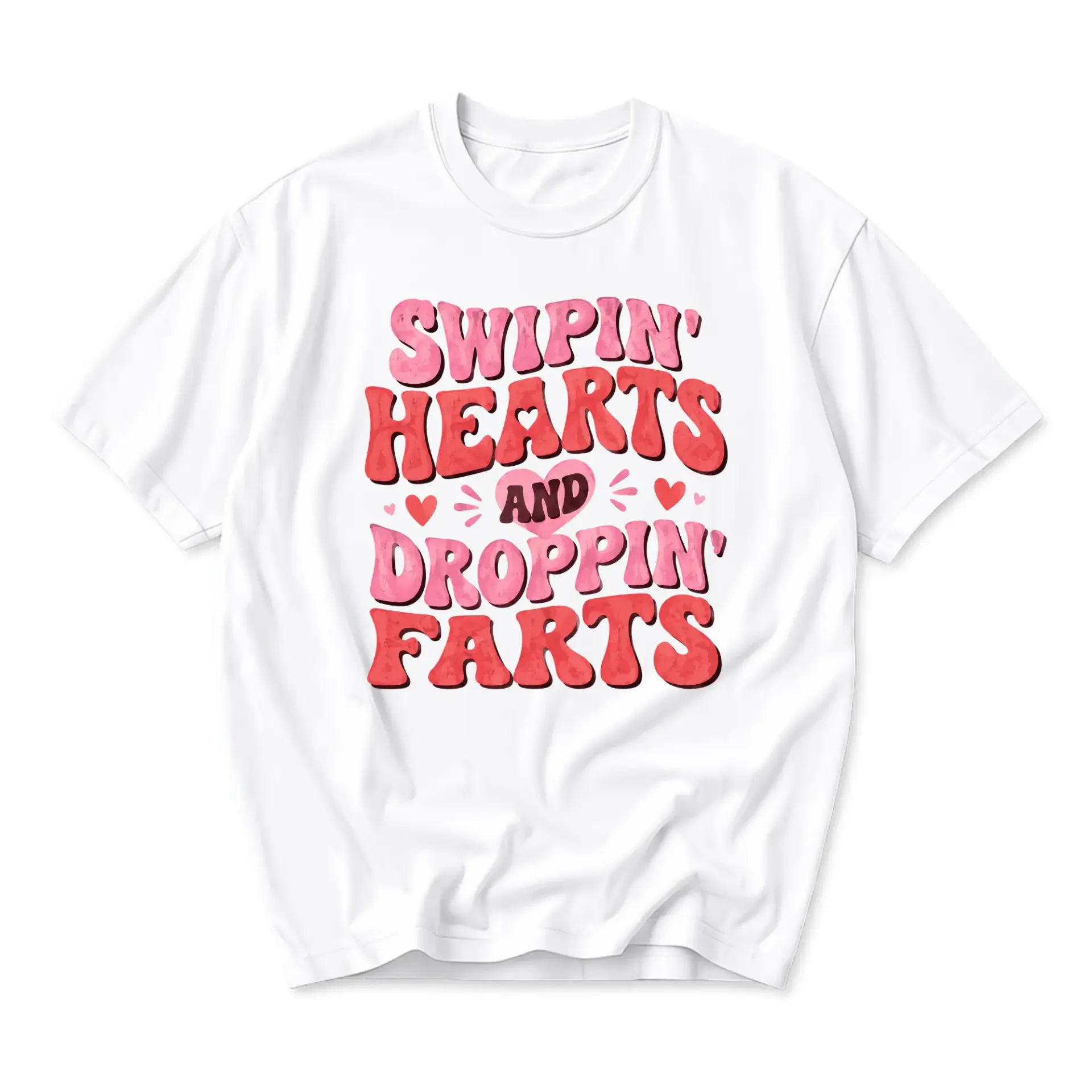 Funny Shirt Swipin Hearts and Droppin Farts Graphic Tee Retro Aesthetic Casual Crew Neck Unisex Cotton Blend Top