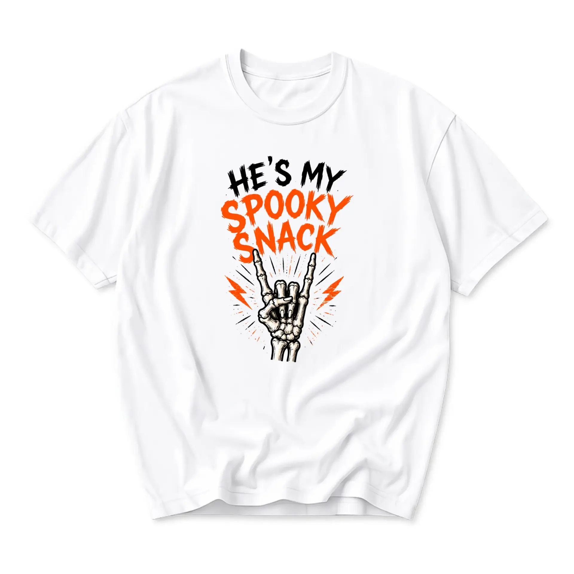 Funny Shirt He Is My Spooky Snack Graphic Tee Unisex Casual Crew Neck Halloween Apparel for Men and Women White Top