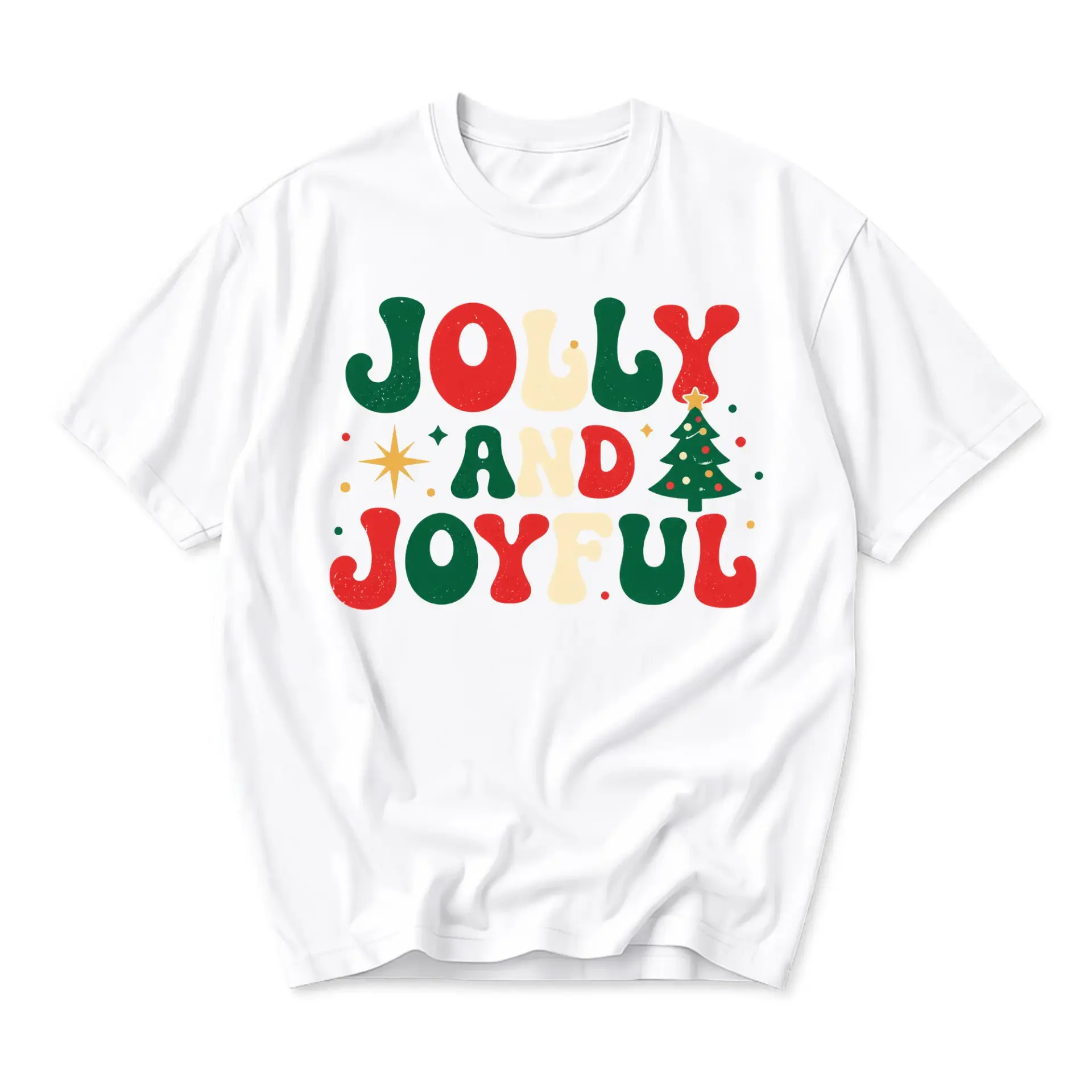 Graphic Tee Jolly and Joyful Holiday Retro Style Unisex Crew Neck Short Sleeve Casual Comfort Cotton Blend Shirt