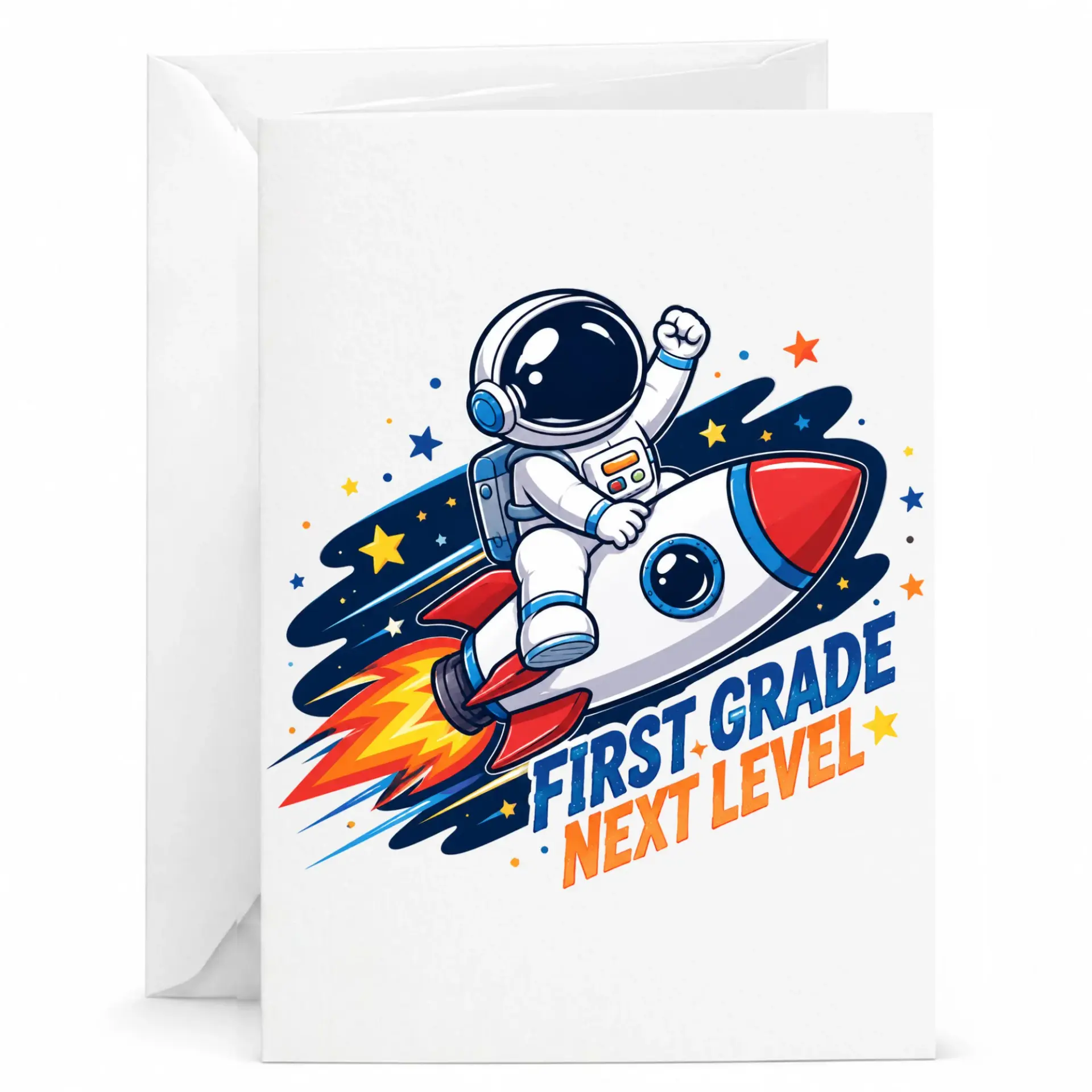 Greeting Card Featuring Cartoon Astronaut Riding a for First Milestone Achievement