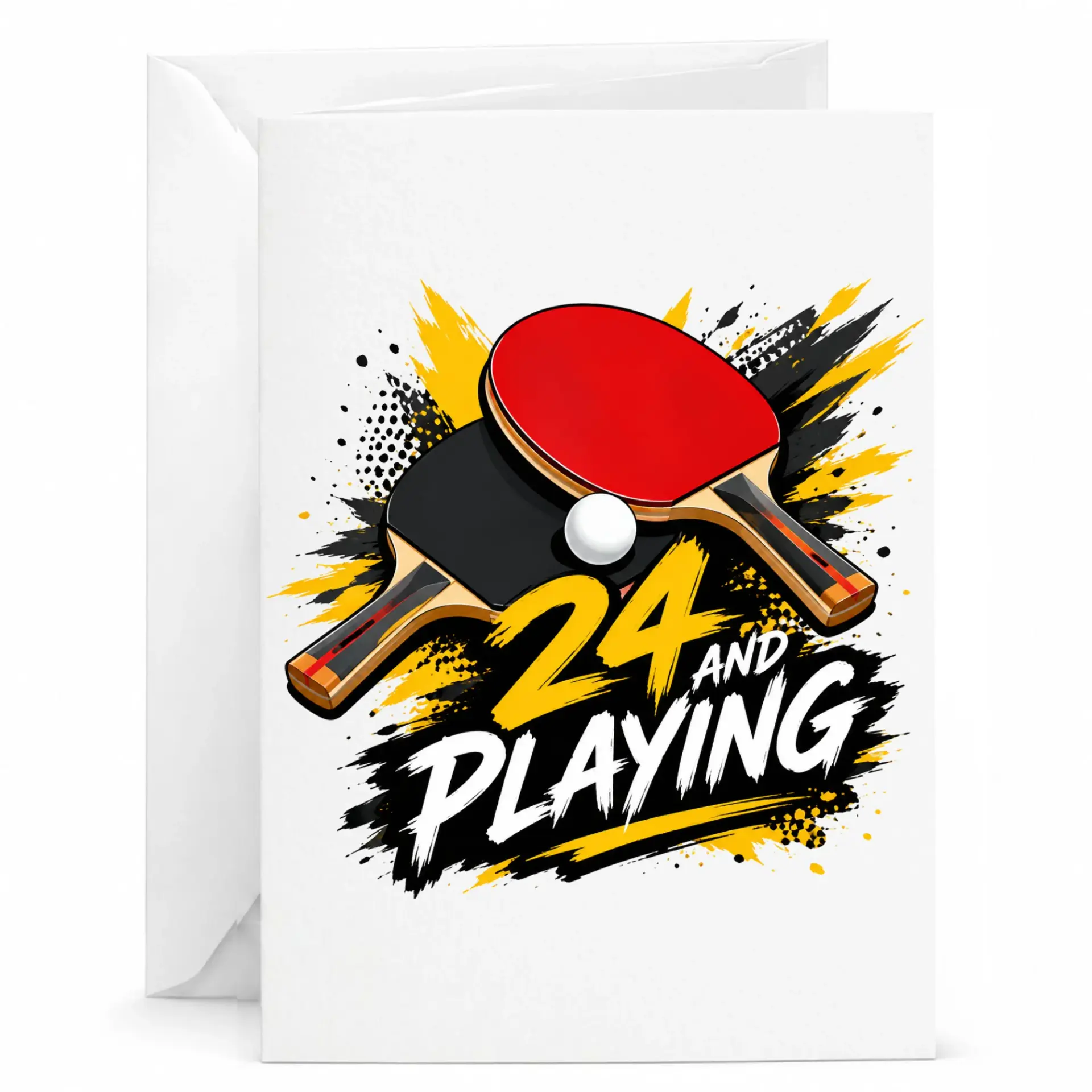 Birthday Card 24 and Playing Table Tennis Theme Funny Ping Pong Sport Greeting Card for Birthday Milestone Celebration