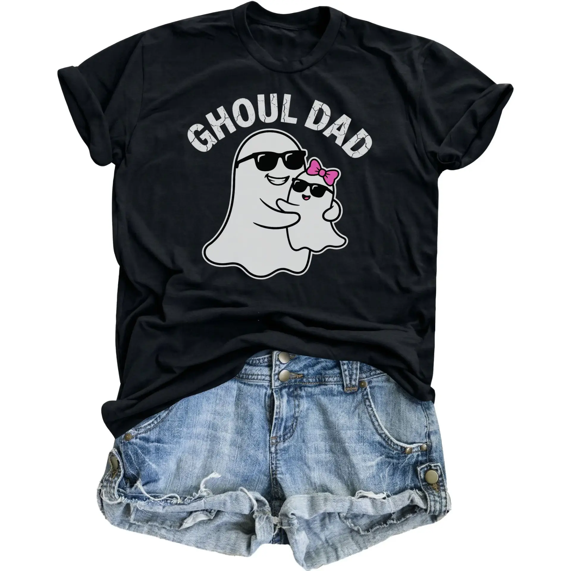 Funny Ghoul Dad Graphic Printed T-Shirt Casual Unisex Crew Neck Top for Halloween Enthusiasts and Days