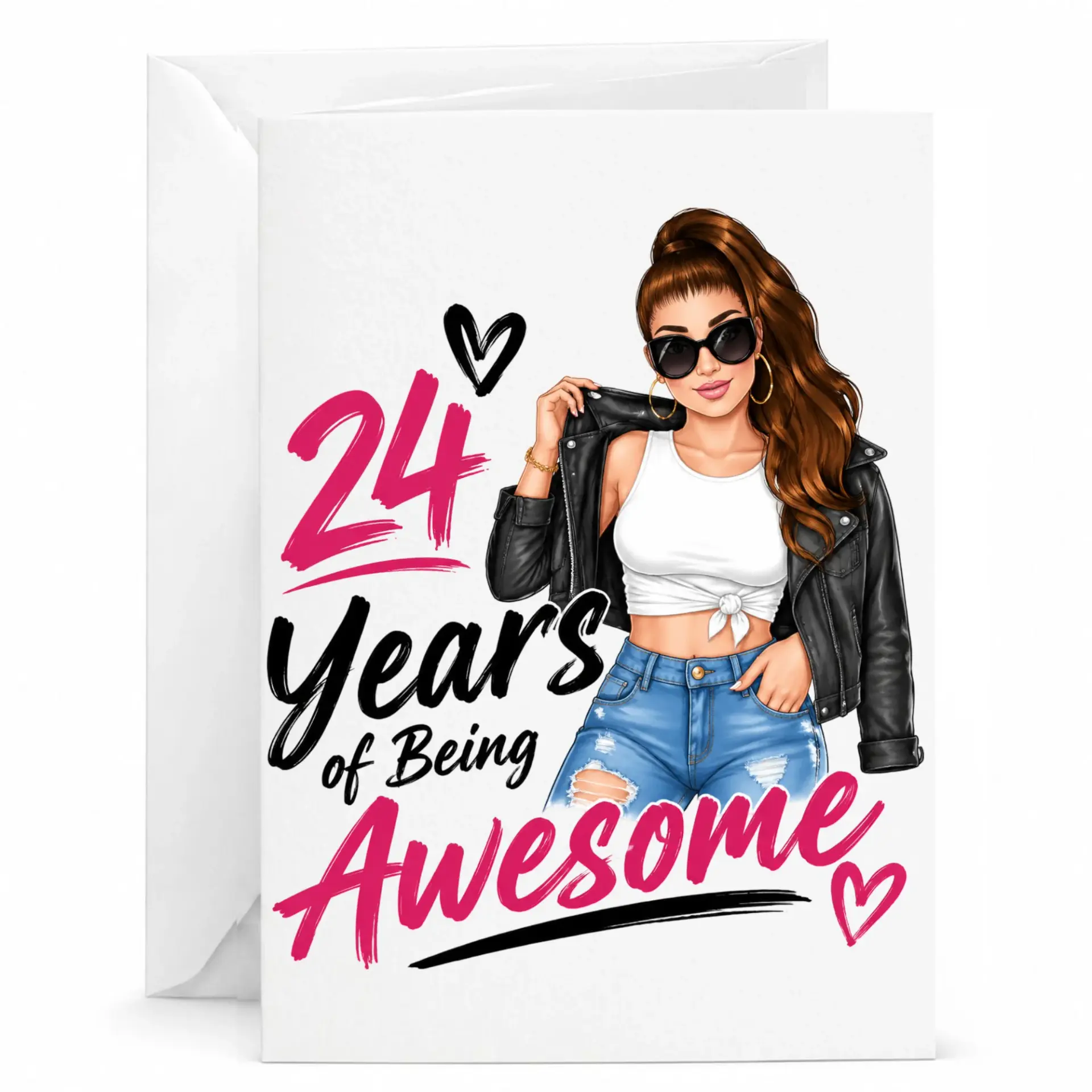Birthday Card 24 Years of Being Awesome Stylish Fashion Girl Illustration Premium Folded Greeting Card for Milestone