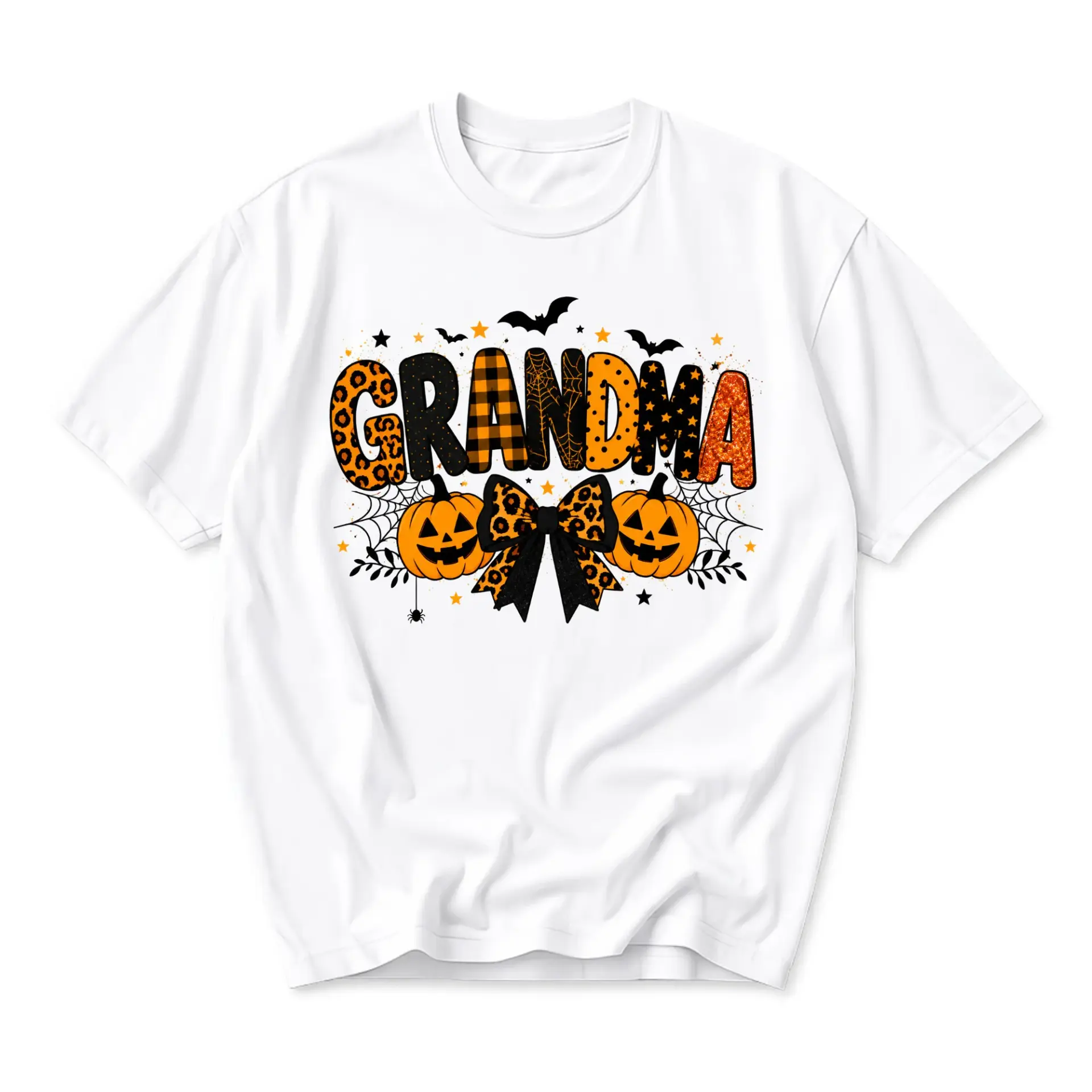 Graphic Tee Grandma Halloween Shirt Unisex Crew Neck Cotton Blend Fall Pumpkin Seasonal Festive Holiday Apparel Top