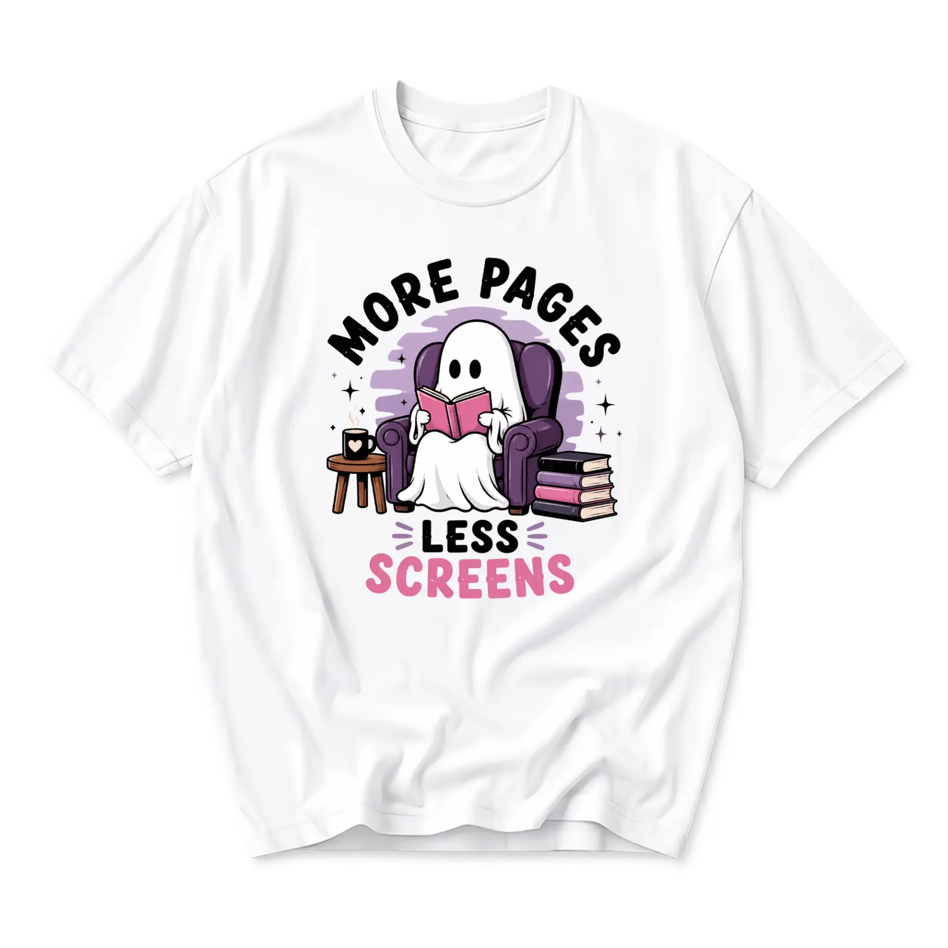 Graphic Tee More Pages Less Screens Funny Book Lover Shirt Unisex Crew Neck Short Sleeve Casual Cotton Blend Top