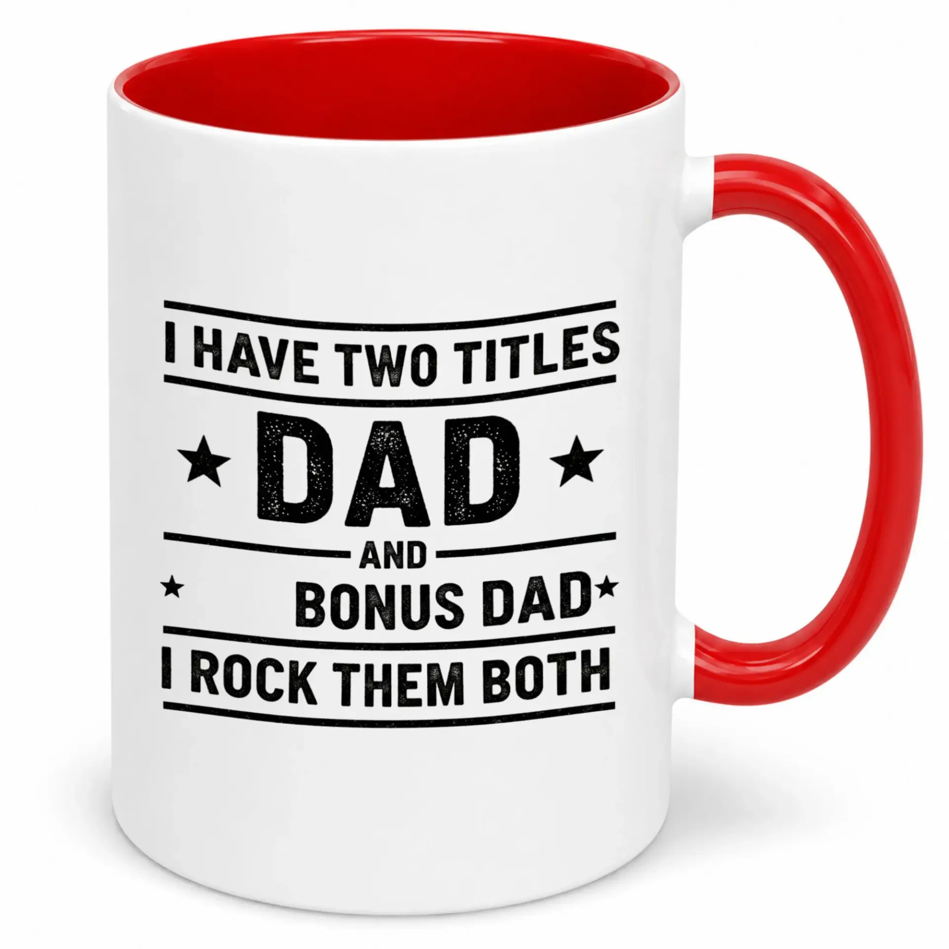 Funny Coffee Mug Unique Fathers Day Present for Stepdads White Ceramic Cup with Red Handle 11oz or 15oz Beverage Drinkware