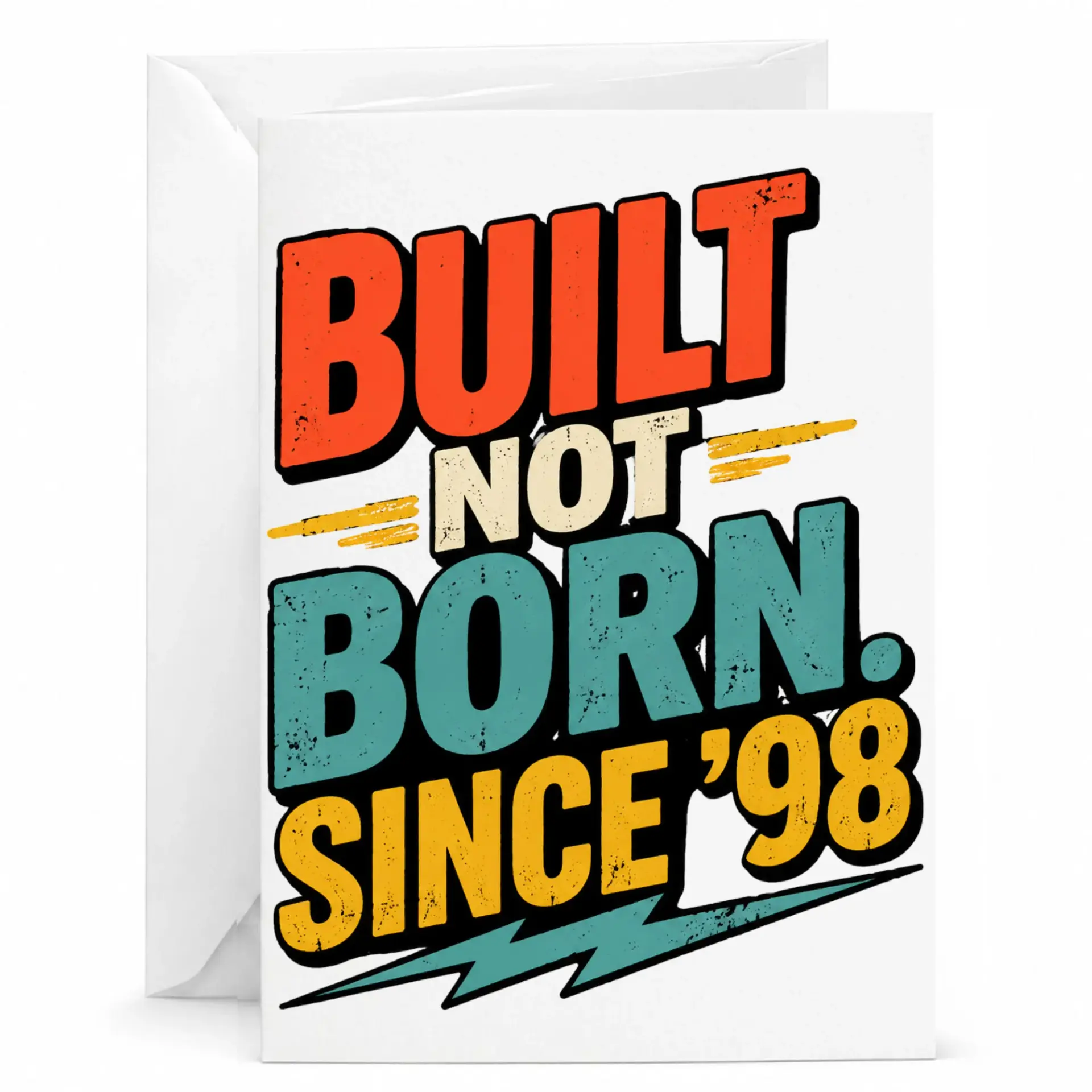 Funny Birthday Card Built Not Born Since 98 Vintage Style Greeting Card for Milestone Celebration 5x7 Inch Stationery