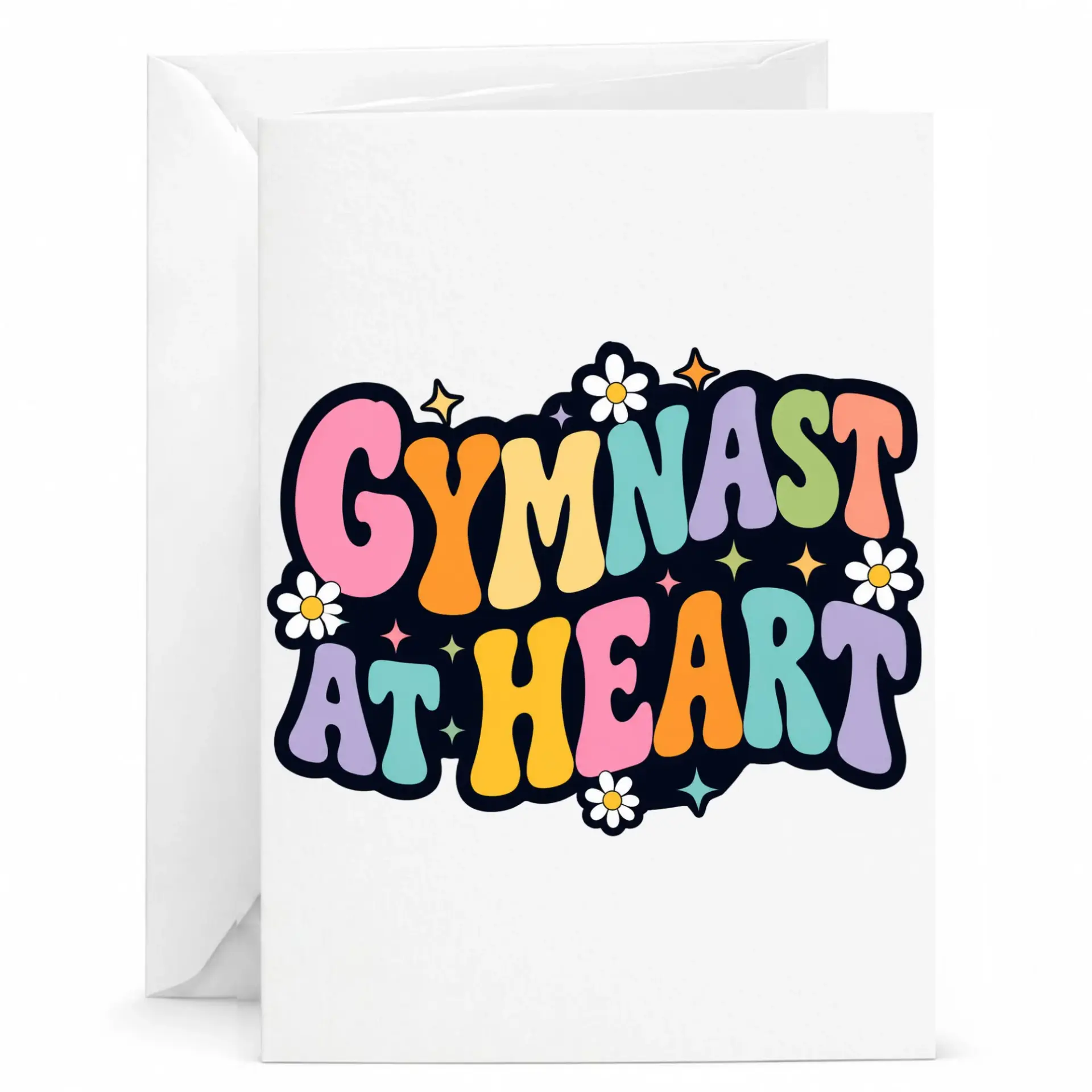 Gymnast at Heart Greeting Card Retro Style Pastel Typography Design Professional Printed Stationery for Athletes