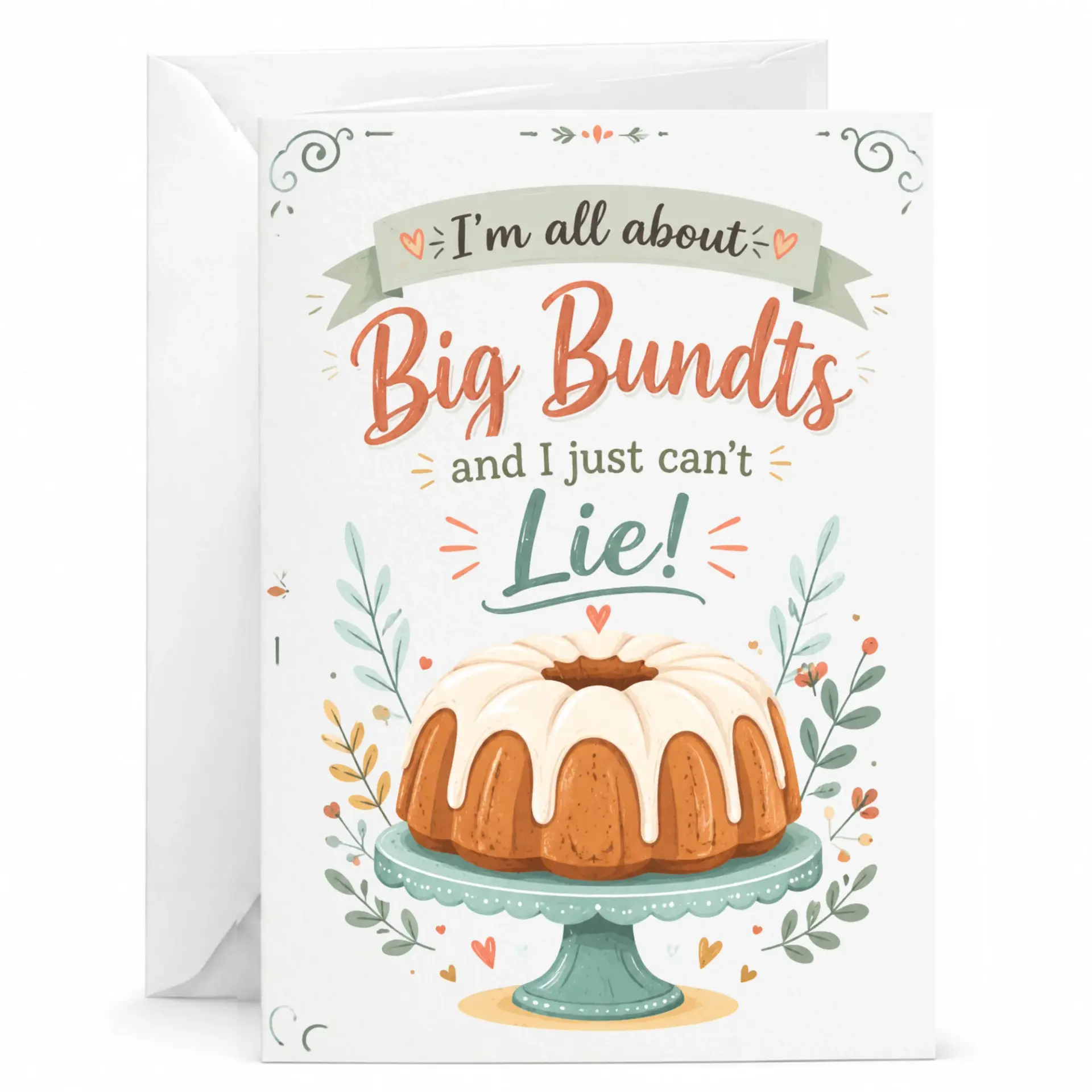Funny Greeting Card with Bundt Cake Illustration for Birthday and Punny Bakery Themed Note 5x7 Inches