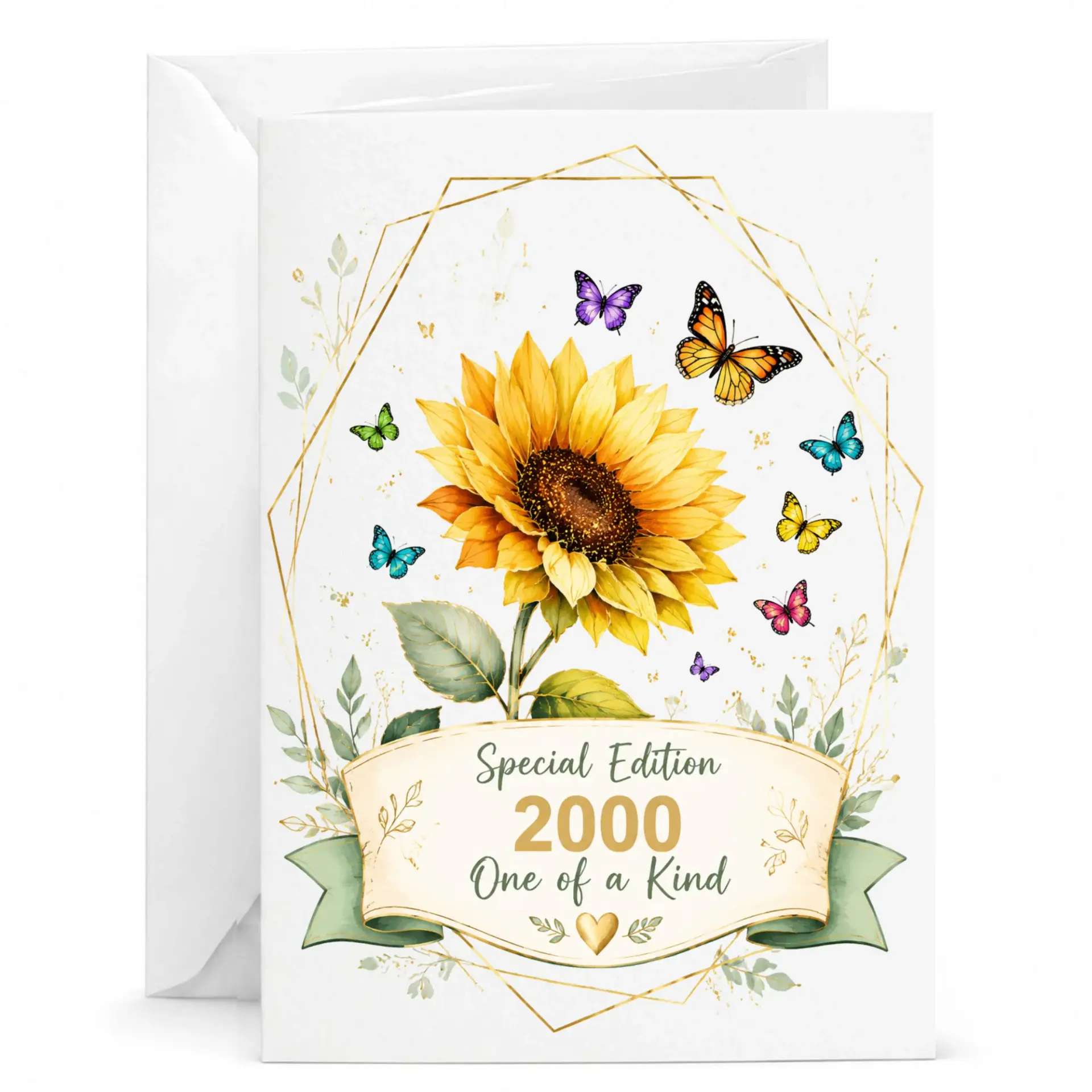 Greeting Card Special Edition 2000 One of a Kind Sunflower Floral Design with Butterflies for Meaningful Celebration