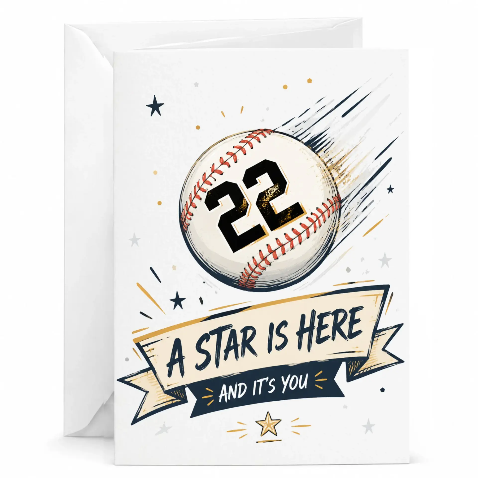 Birthday Card Featuring Baseball Theme and Number 22 Graphic with a Star Is Here and It Is You Text Greeting
