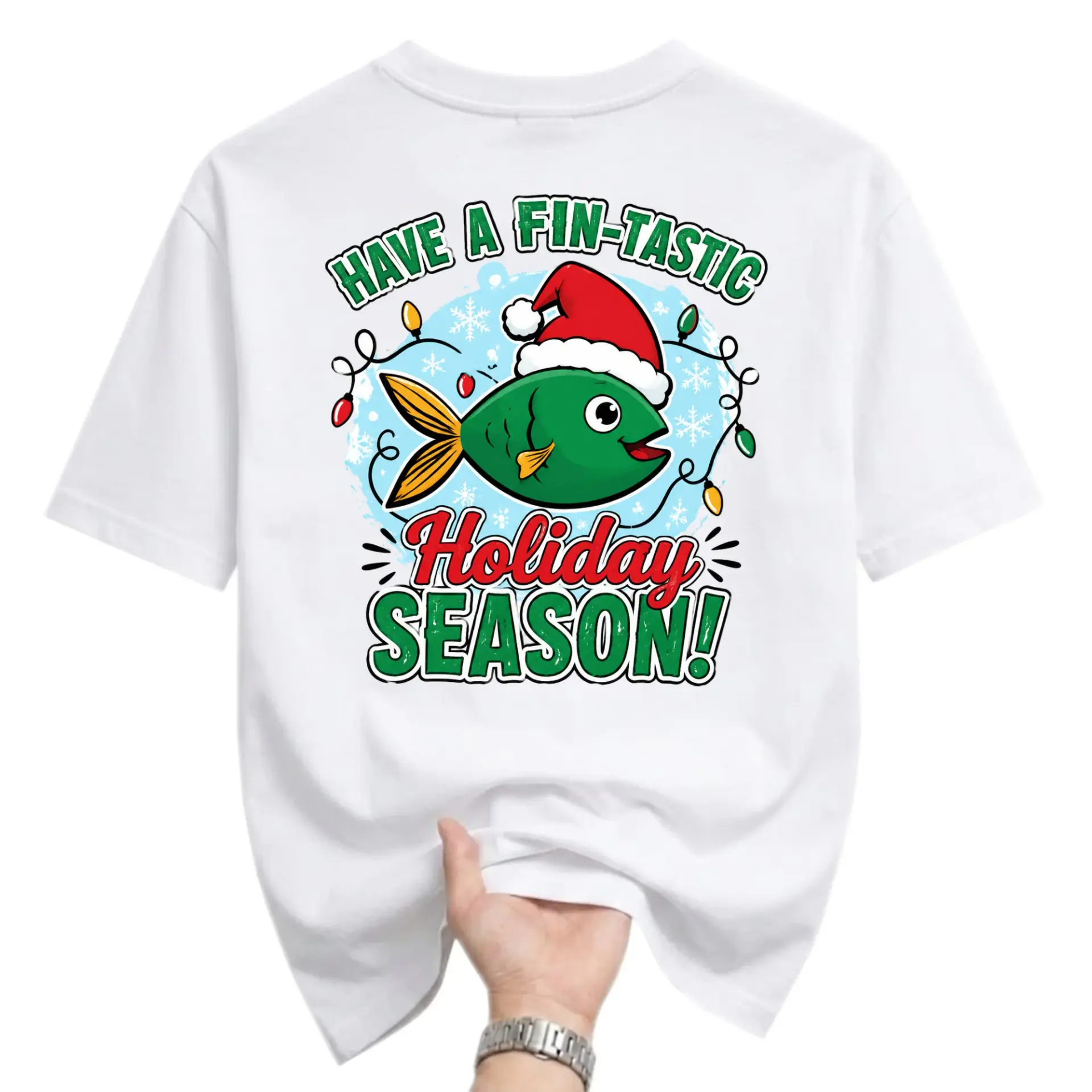 Funny Shirt Have a Fin-Tastic Holiday Season Graphic Tee Festive Christmas Fish Unisex Crew Neck Casual Cotton Top