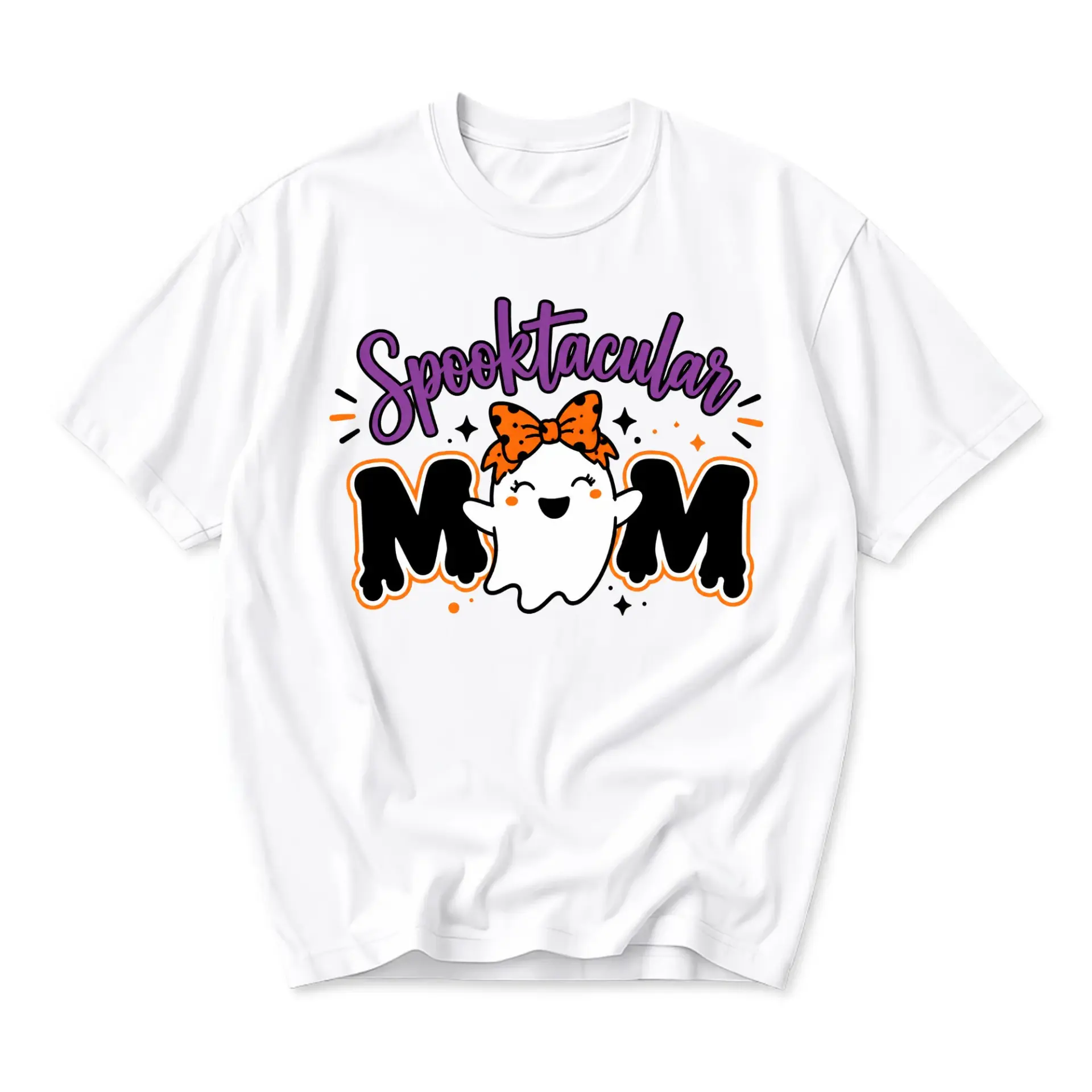 Funny Shirt Spooktacular Mom Graphic Tee Cute Ghost Halloween Apparel for Women Casual Cotton Crew Neck Top