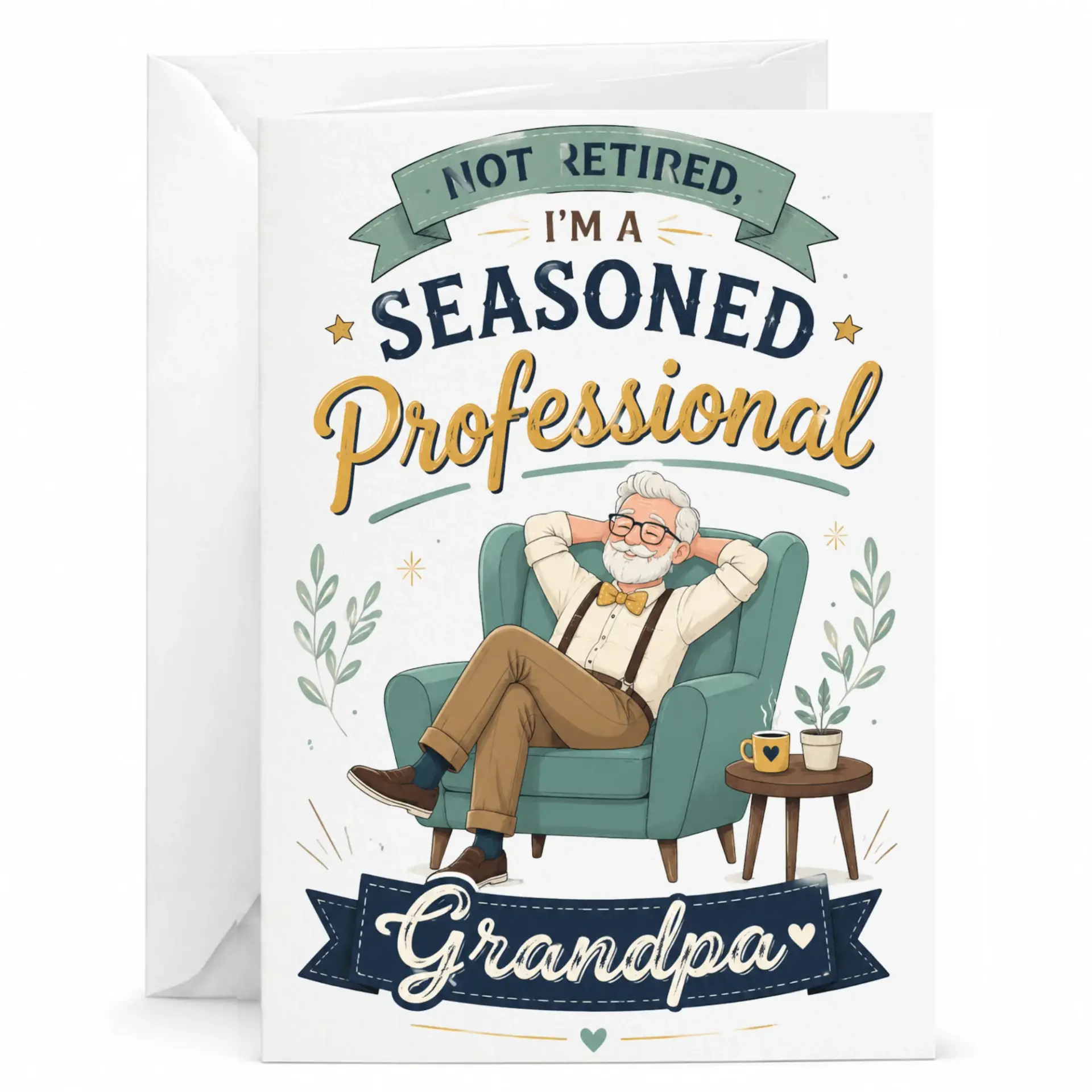 Funny Greeting Card for Grandpa Not Retired I Am a Seasoned Professional Retirement Humor Card for Men 5x7 Inches