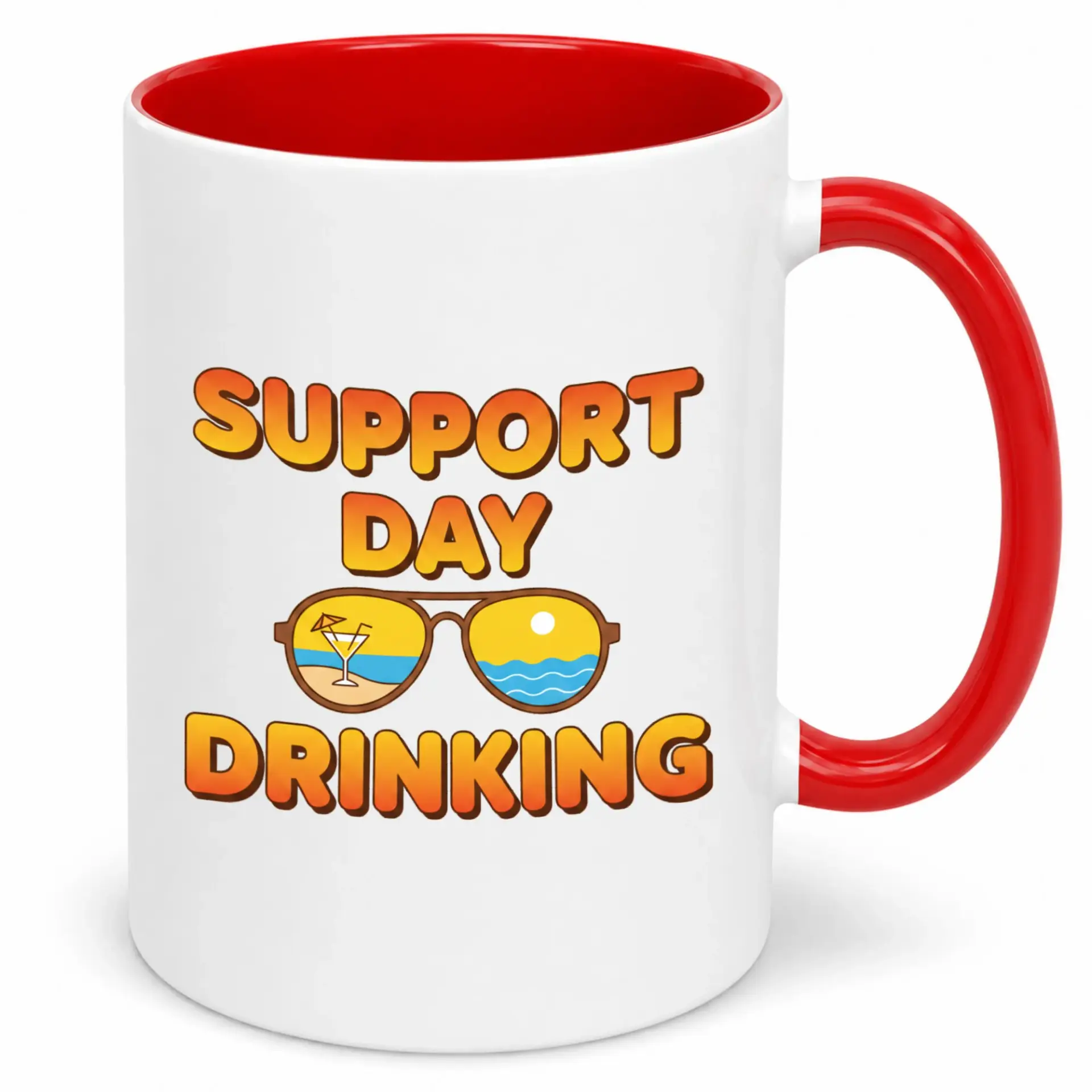 Funny Day Drinking Ceramic Coffee Mug with Humorous Beach Sunglasses Design Unique Novelty Tea Cup Gift for Friends and Coworkers 11oz or 15oz