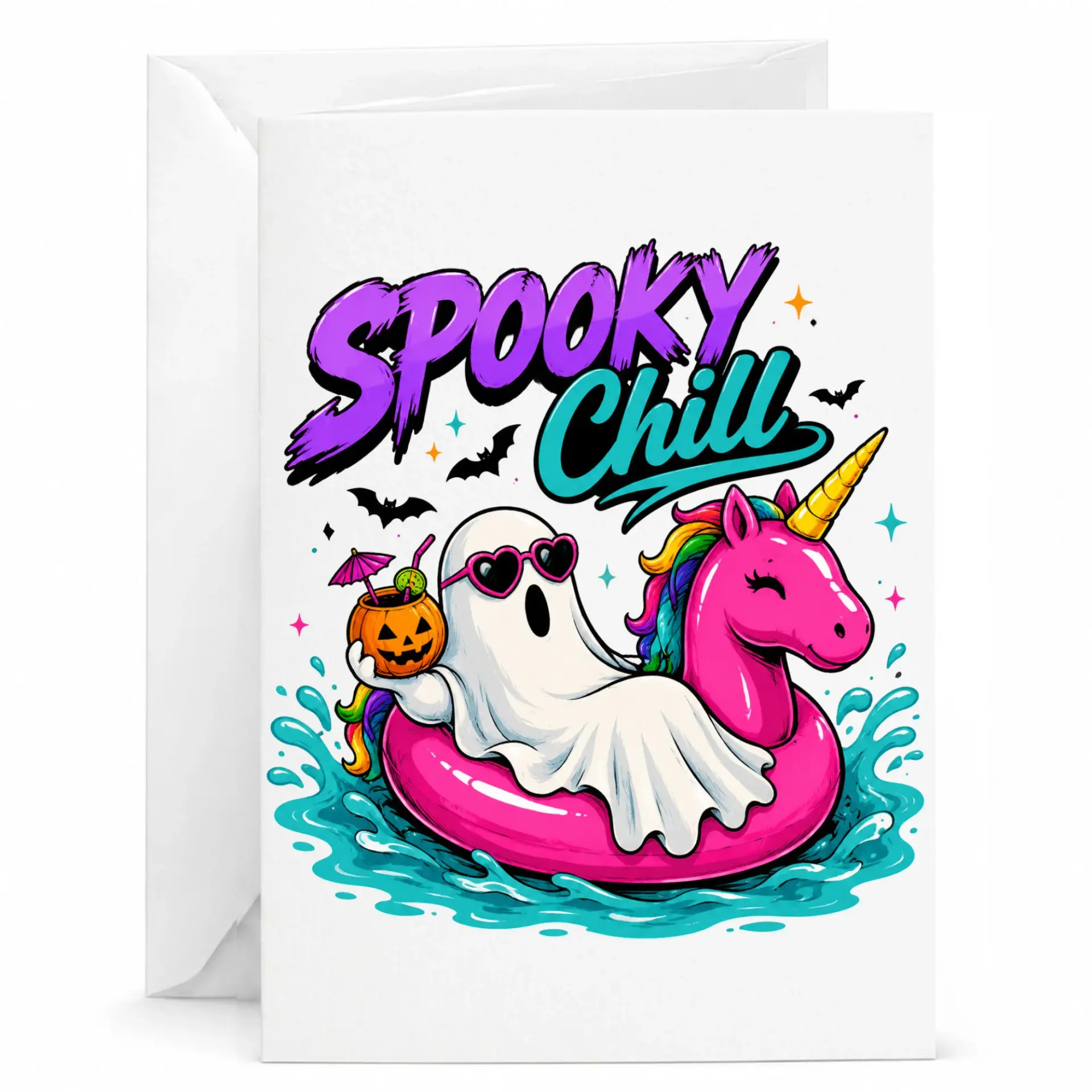 Funny Greeting Card Spooky and Pool Design Whimsical Halloween Stationery for All Occasions