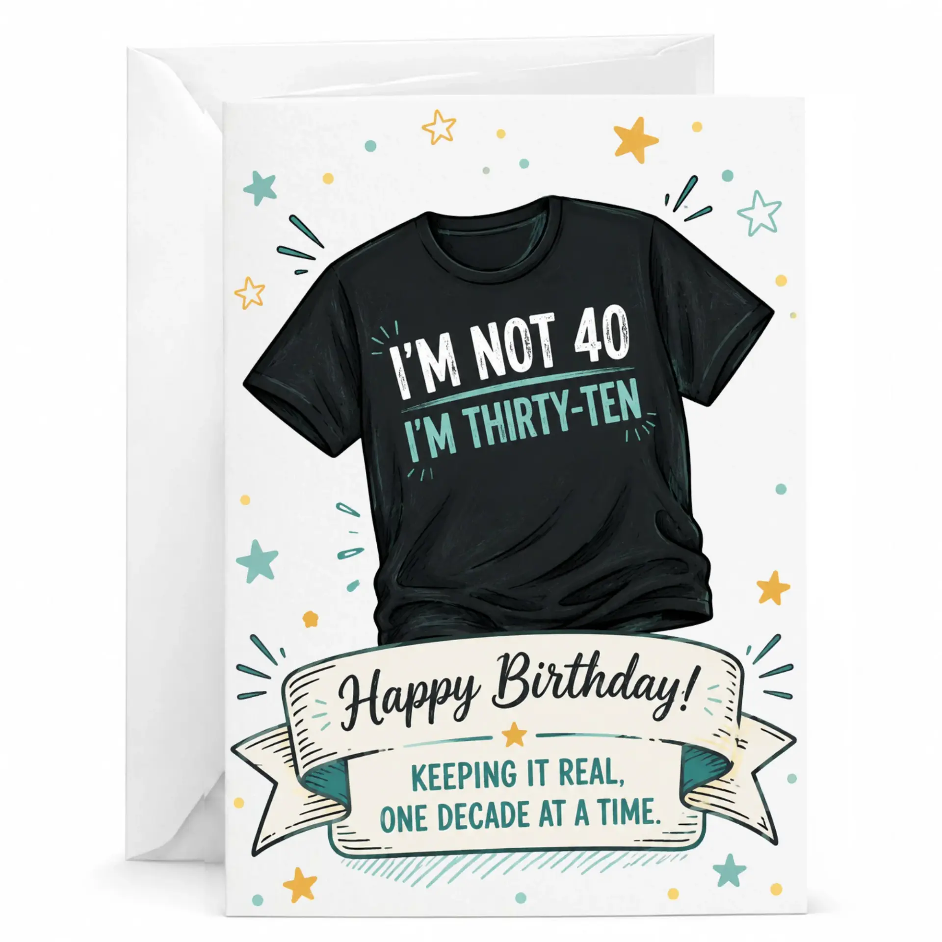 Funny Birthday Card for 40th Greeting with Humorous T-Shirt Illustration Friend or