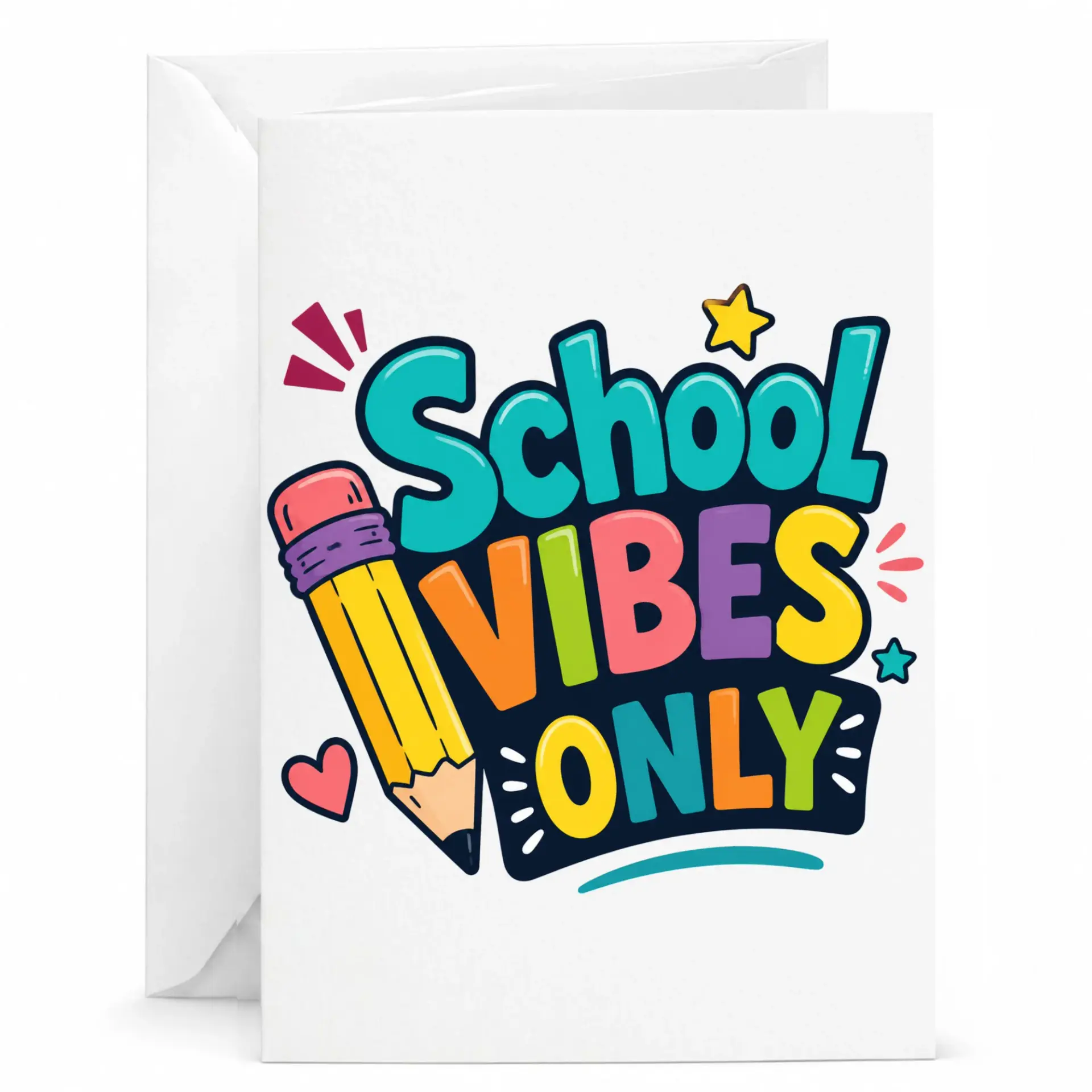 Greeting Card School Vibes Only Featuring Fun Pencil Illustration for Academic Appreciation and Encouragement