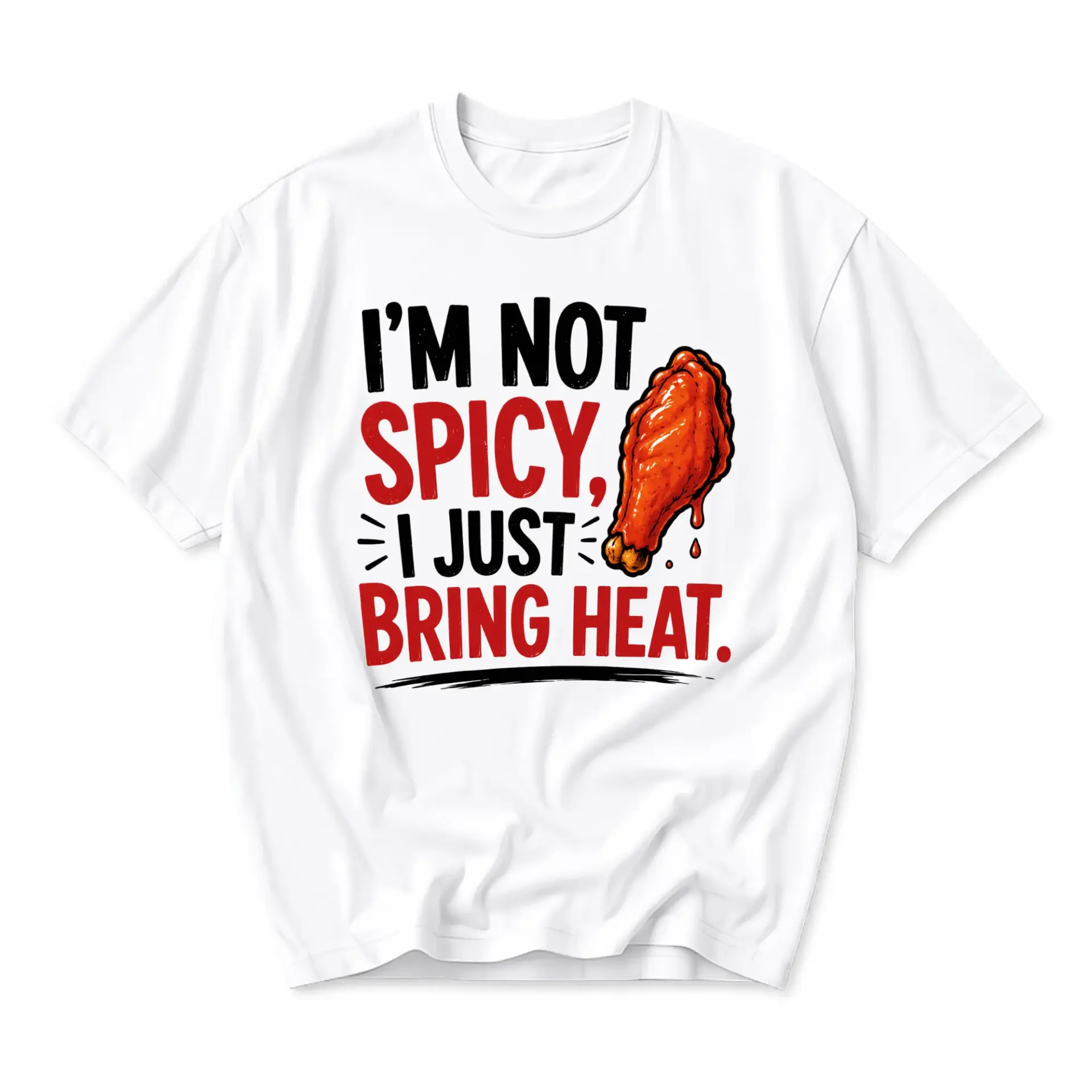 Funny Shirt I Am Not Spicy I Just Bring Heat Graphic Tee Unisex Casual Apparel for Hot Food Lovers and Wing Fans
