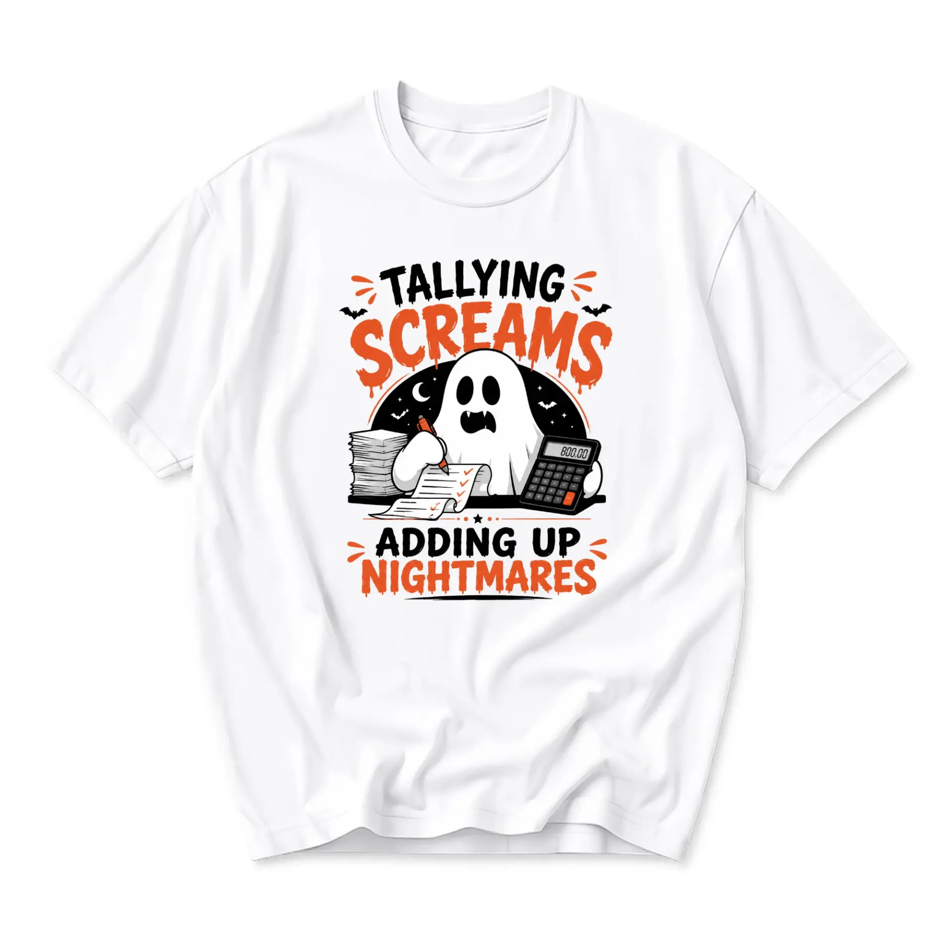 Funny Shirt Accountant Ghost Graphic Tee Tallying Screams Adding up Nightmares Casual Short Sleeve Cotton Crew Neck