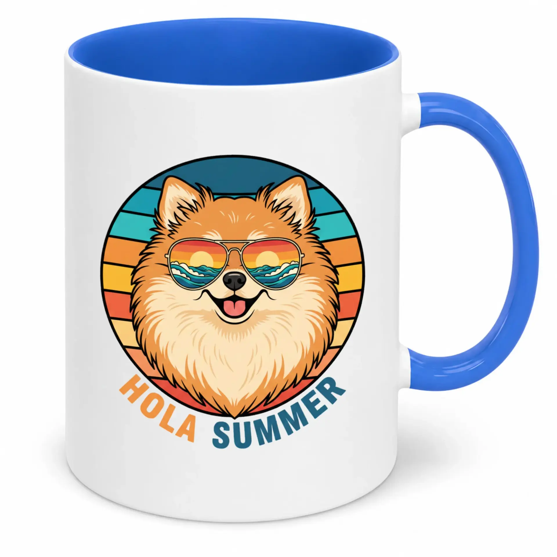 Funny Summer Dog Coffee Mug with Hola Summer Design, Ceramic Novelty Drinkware for Everyday Use, Vibrant Puppy Theme Tea Cup