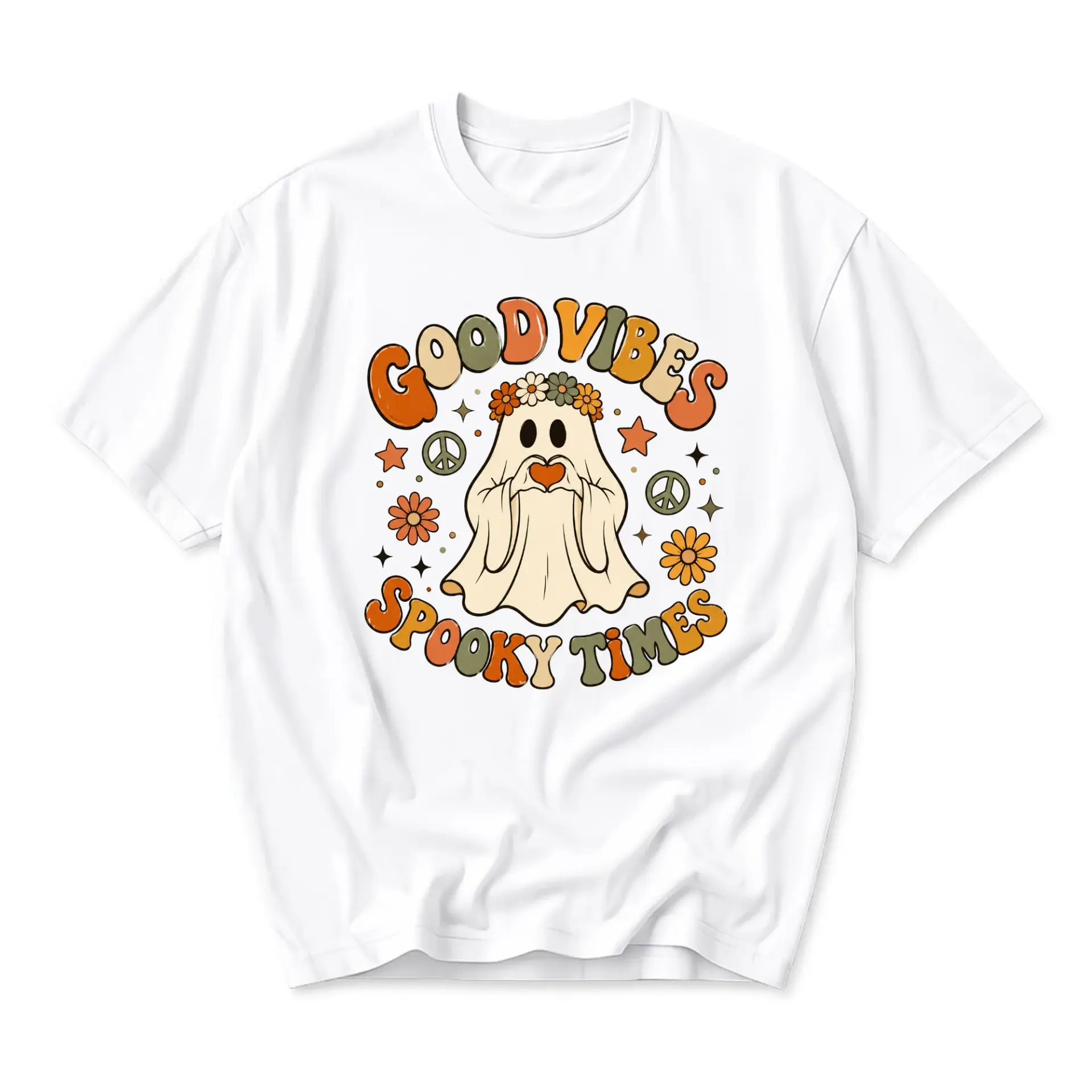 Graphic Tee Unisex Crew Neck Short Sleeve Shirt Retro Ghost Good Vibes Spooky Times Casual Comfort Apparel
