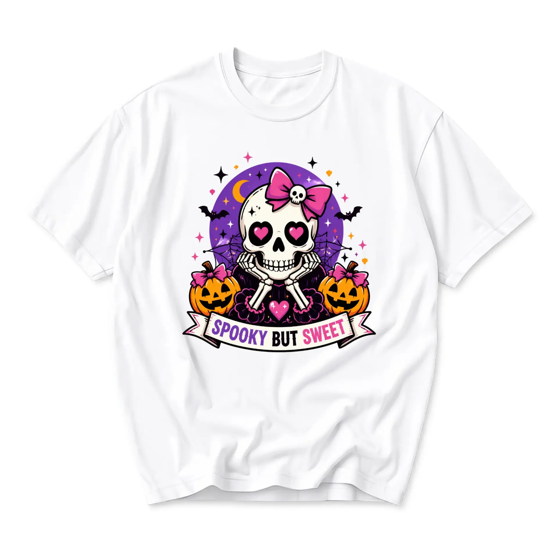 Graphic Tee Spooky but Sweet Halloween Skull Illustration Unisex Crew Neck Short Sleeve Casual Cotton Blend Shirt