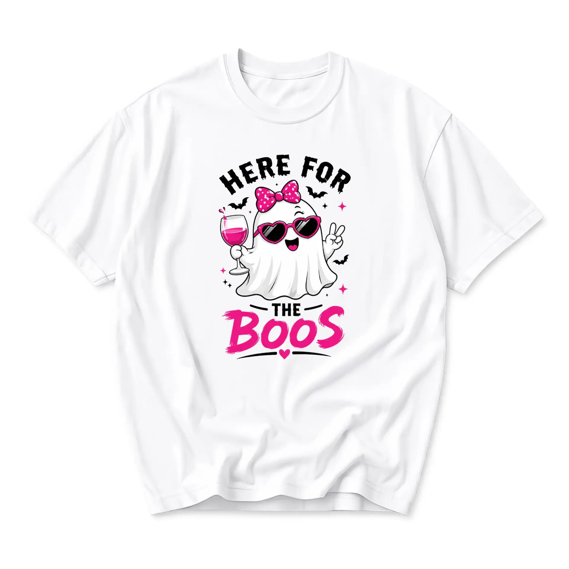 Funny Shirt Here for the Boos Ghost Graphic Tee Cute Halloween Party Unisex Crew Neck Casual Everyday Wear Top