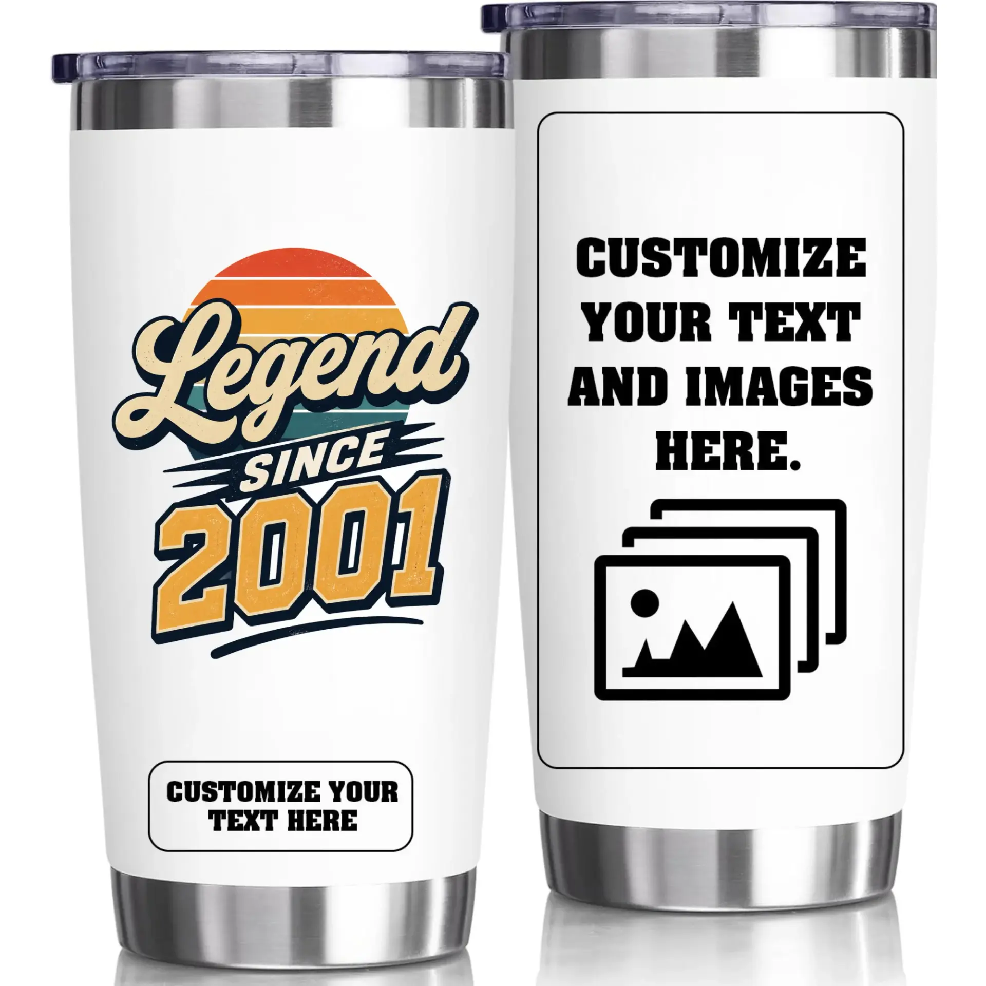 Stainless Steel Tumbler 20oz Legend Since 2001 Vintage Sunset Design Personalized Double Wall Insulated Travel Mug