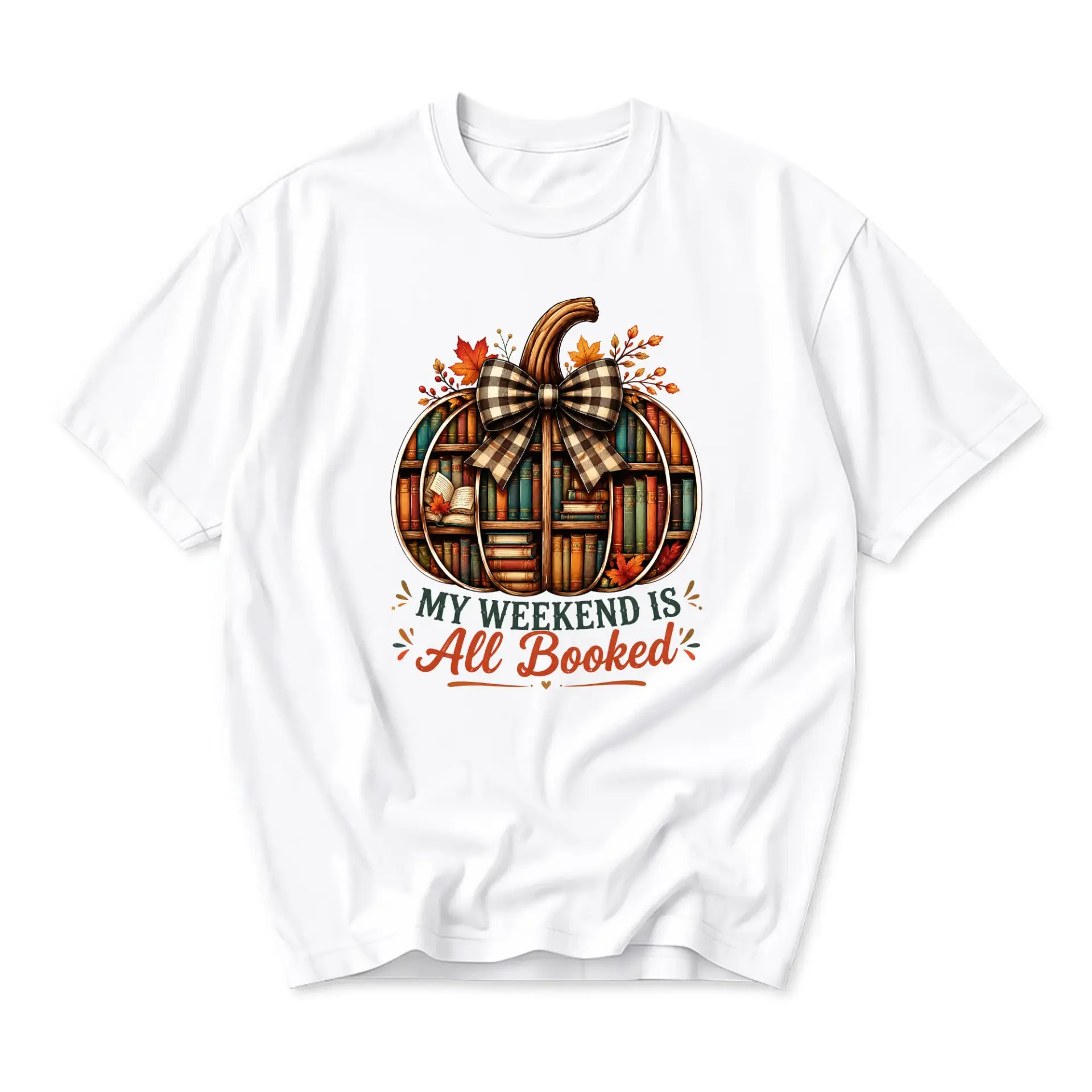 Graphic Tee My Weekend Is All Booked Pumpkin Library Reading Print Casual Unisex Short Sleeve Crew Neck Cotton Shirt