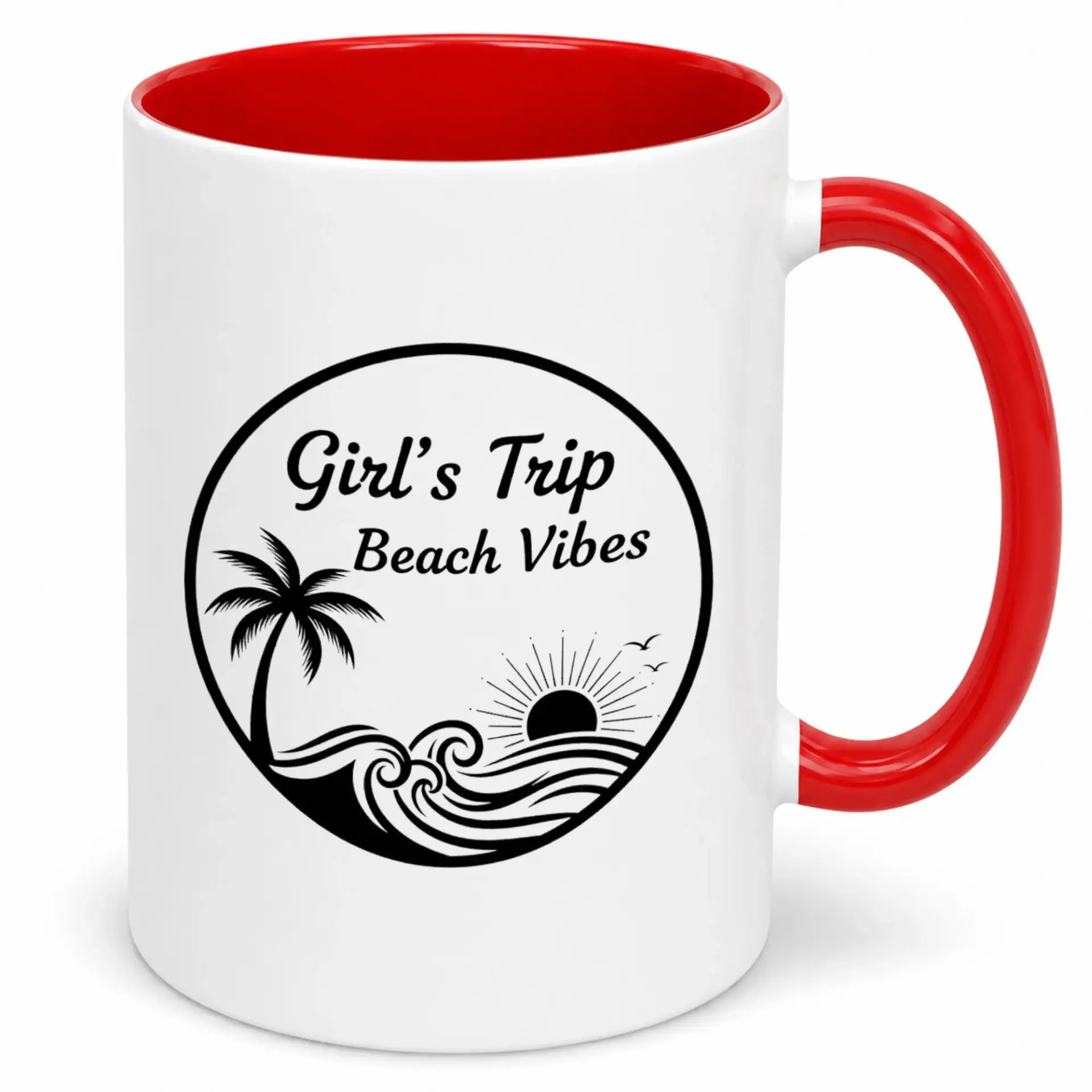 Girl's Trip Beach Vibes Ceramic Coffee Mug, Fun Travel Themed Drinkware, Vacation Souvenir Beverage Cup for Friends, Family, and Coworkers
