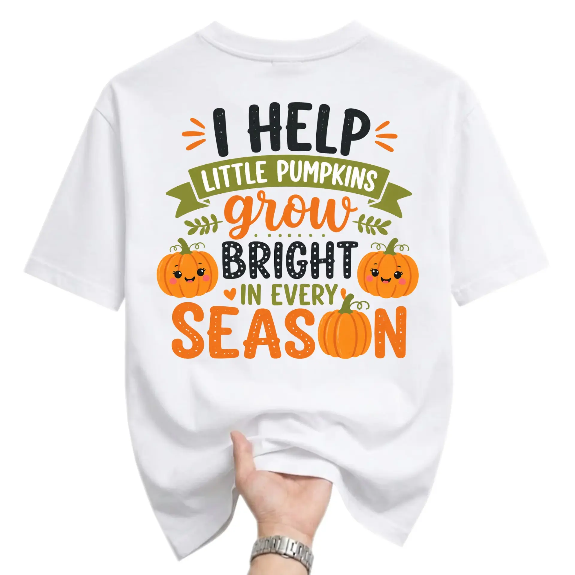 Graphic Tee I Help Little Pumpkins Grow Bright in Every Season Unisex Casual Crew Neck Comfortable Cotton Shirt