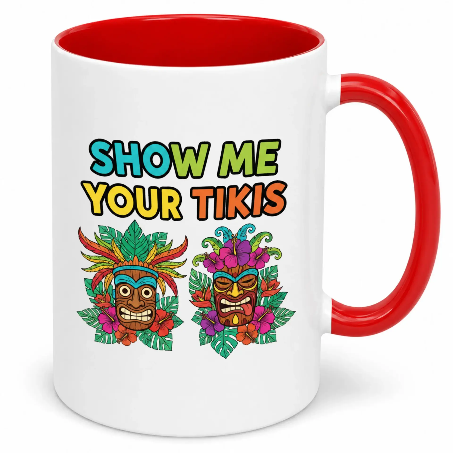 Funny Tropical Tiki Mask Ceramic Coffee Mug, Hawaiian Luau Inspired Novelty Beverage Cup, Unique Gift for Enthusiasts